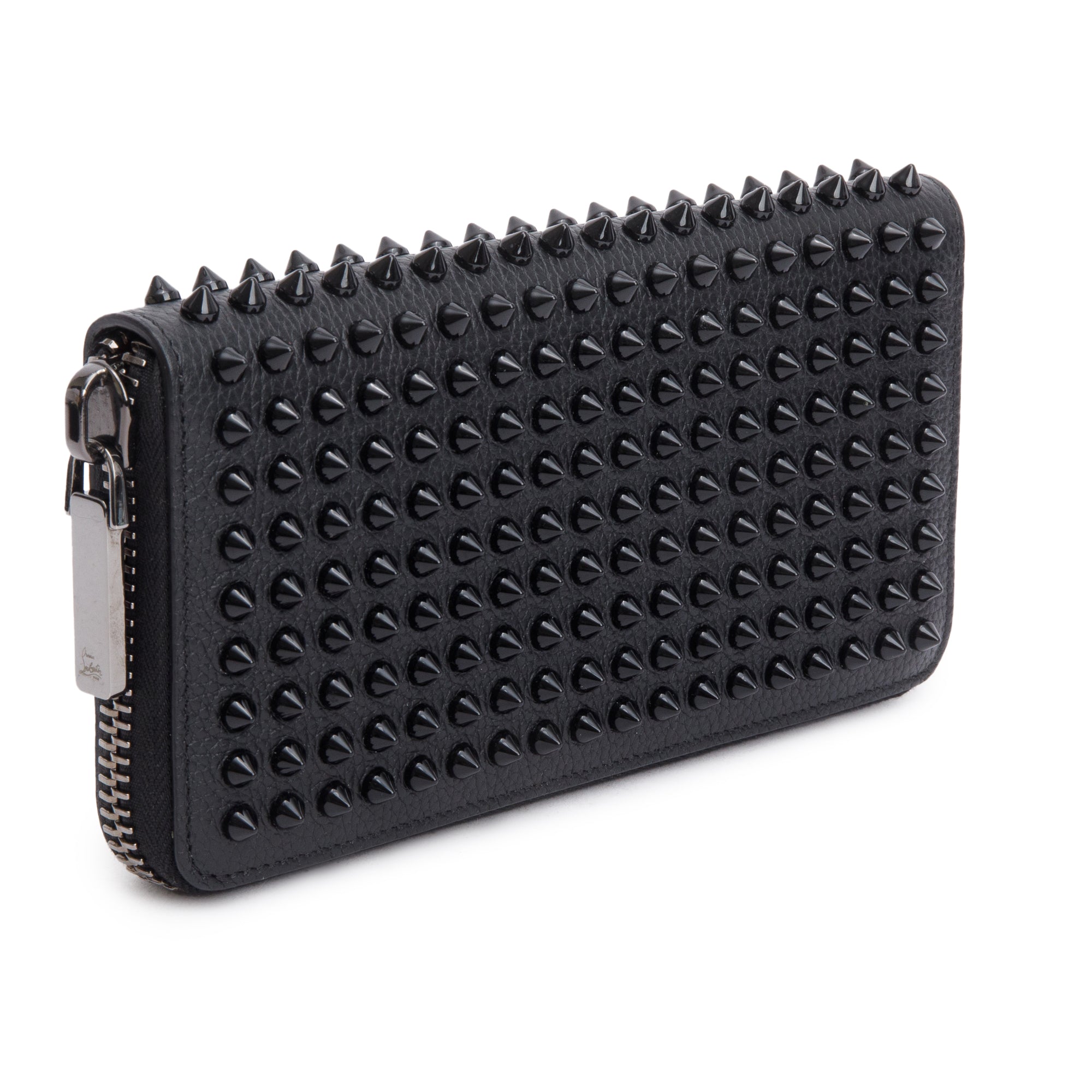 Christian Louboutin Black Leather Spike Panettone Zip Wallet w/ Box