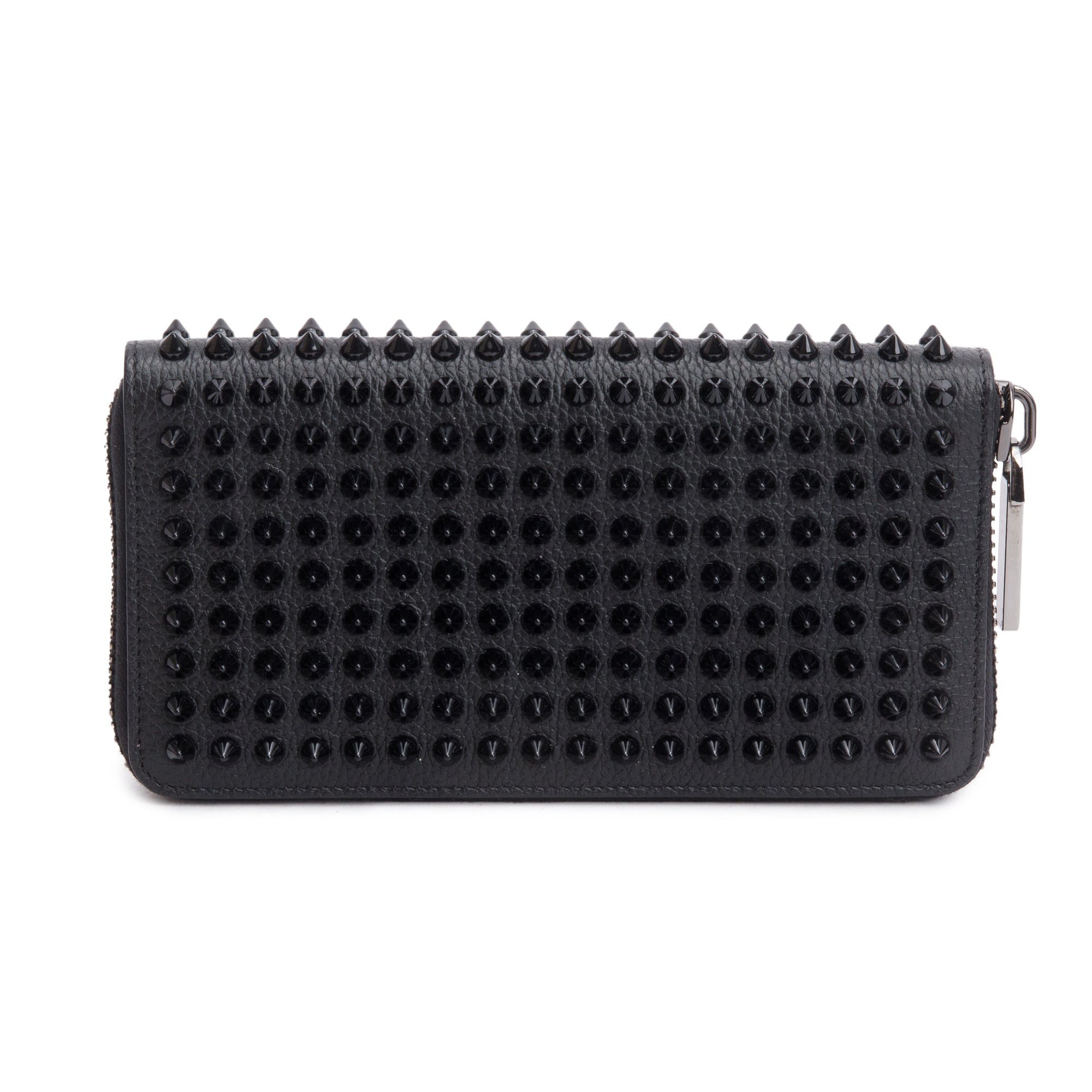 Christian Louboutin Black Leather Spike Panettone Zip Wallet w/ Box