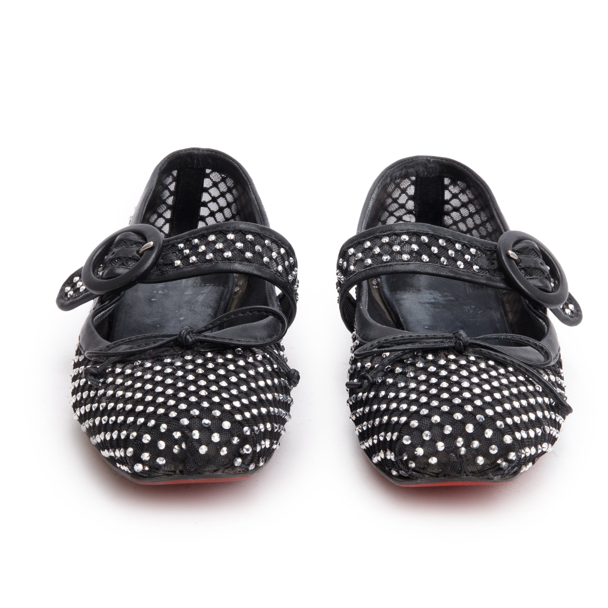 Christian Louboutin Black Mesh Crystal Mamastrapitina Ballet Flat Shoes, Size 36