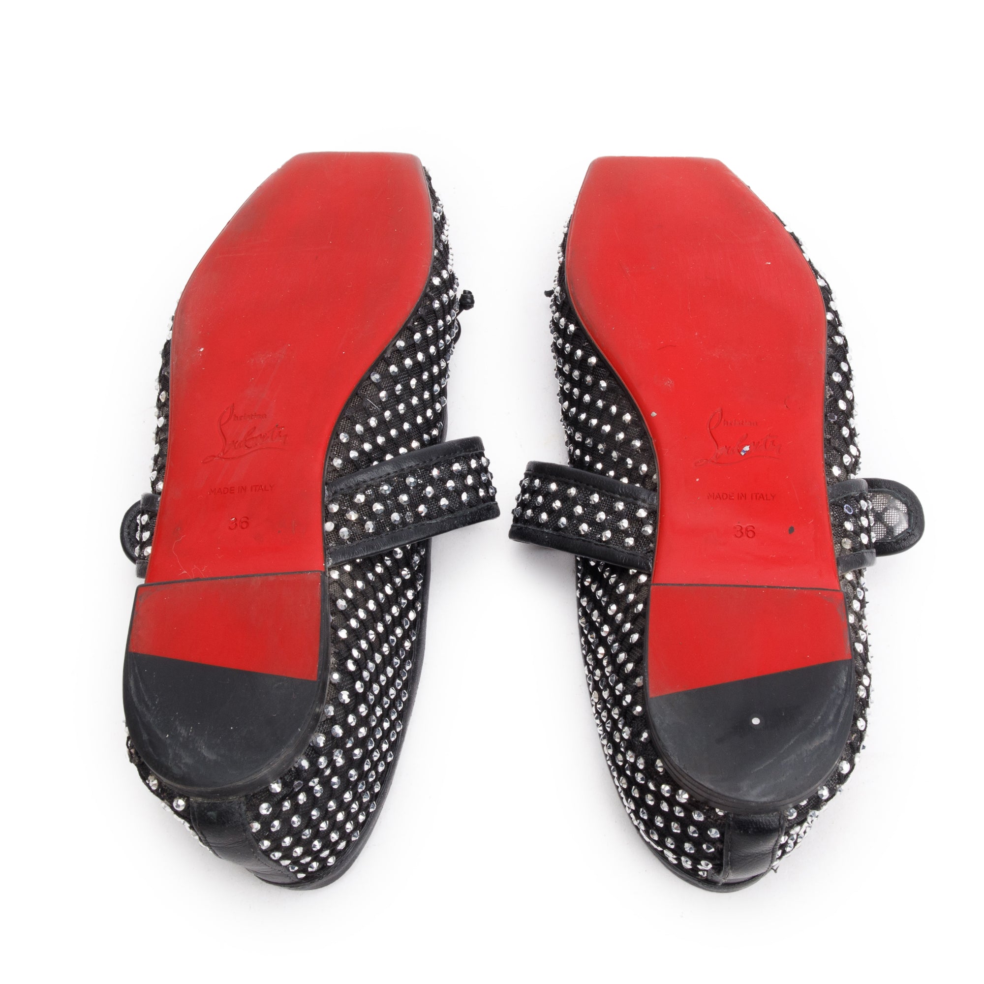 Christian Louboutin Black Mesh Crystal Mamastrapitina Ballet Flat Shoes, Size 36