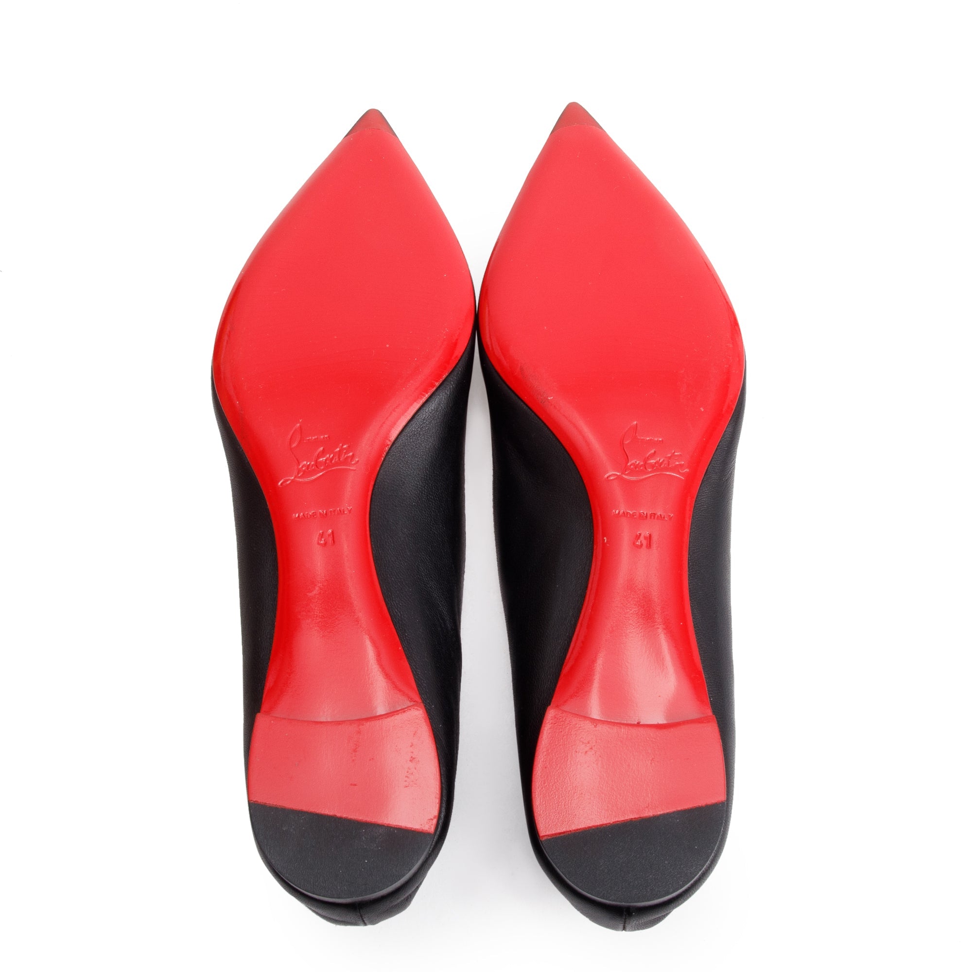 Christian Louboutin Black Nappa Leather Ballalla Flats, Size 41 w/ Box