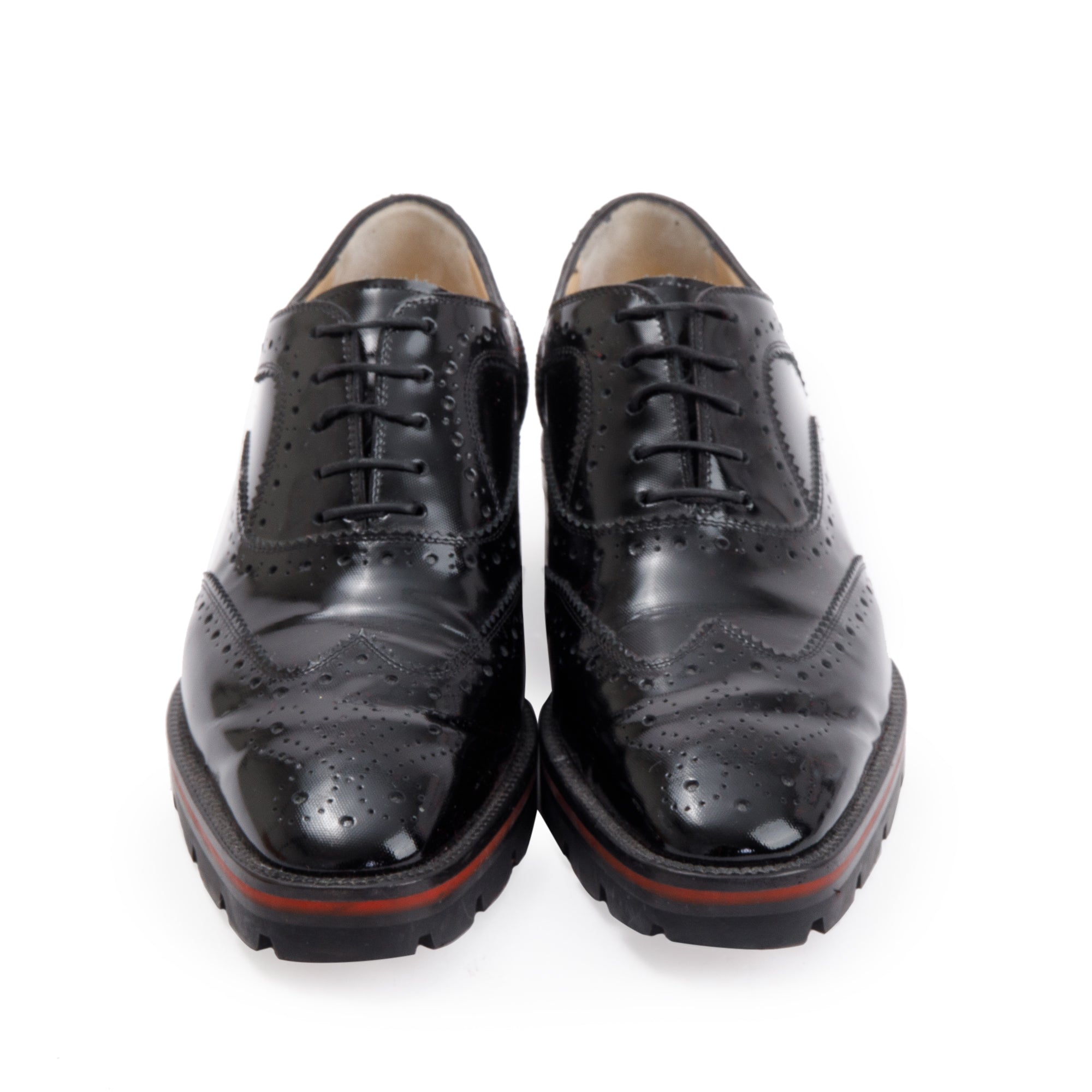 Christian Louboutin Black Patent Leather Baroque Charletta Flat Oxfords, Size 36 w/ Box