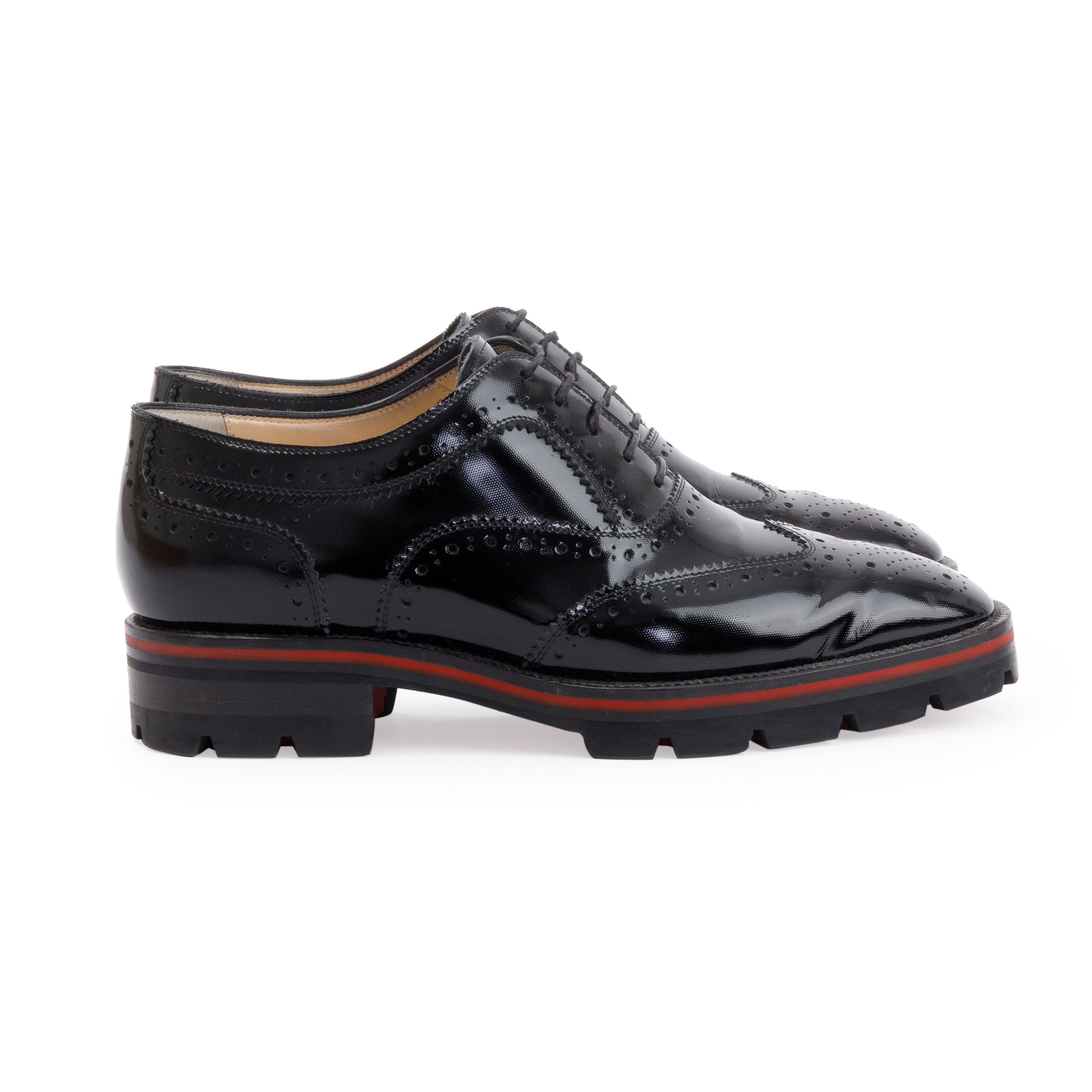 Christian Louboutin Black Patent Leather Baroque Charletta Flat Oxfords, Size 36 w/ Box