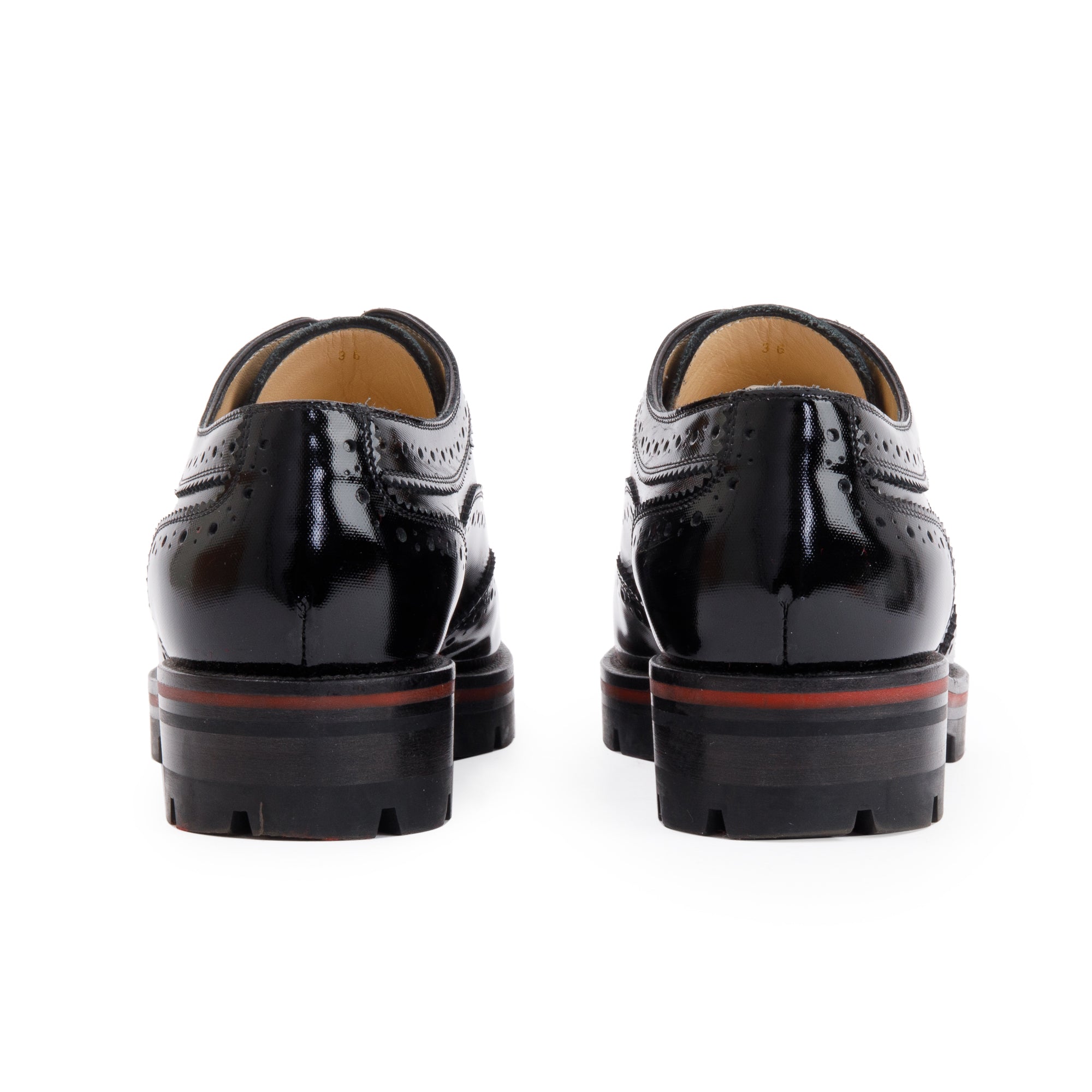 Christian Louboutin Black Patent Leather Baroque Charletta Flat Oxfords, Size 36 w/ Box