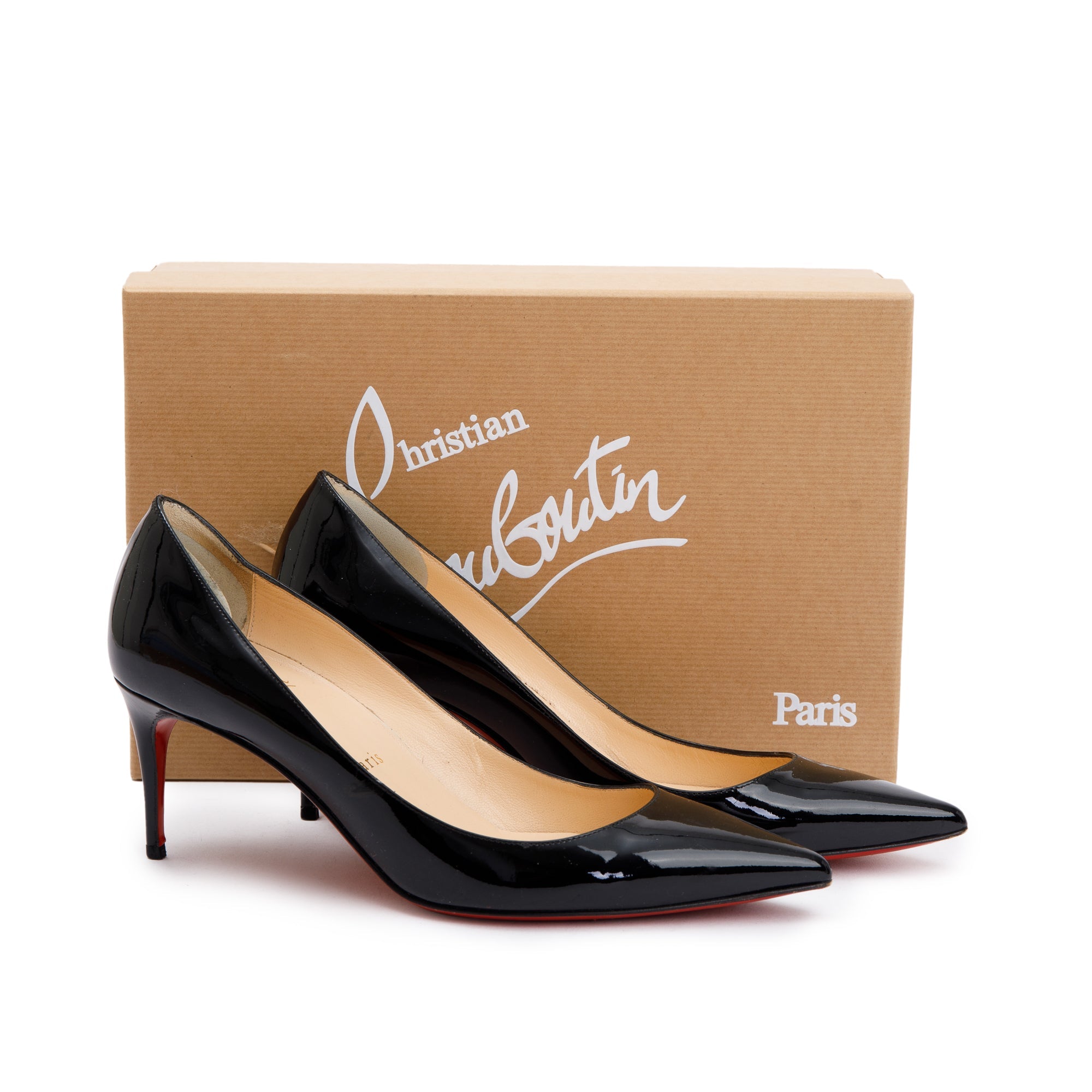 Christian Louboutin Black Patent Leather Decolette 554 70 Pumps, Size 37.5 w/ Box