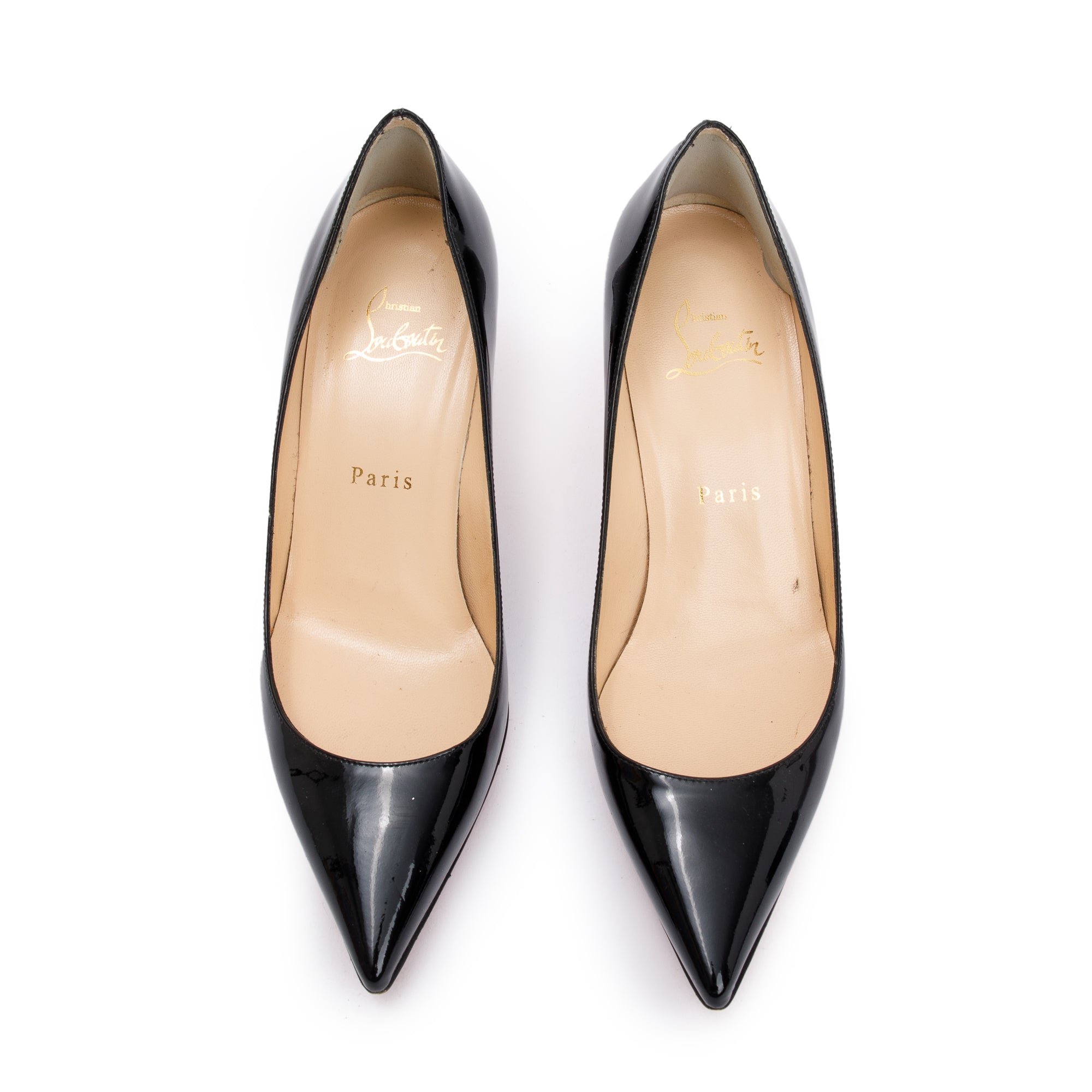 Christian Louboutin Black Patent Leather Decolette 554 70 Pumps, Size 37.5 w/ Box