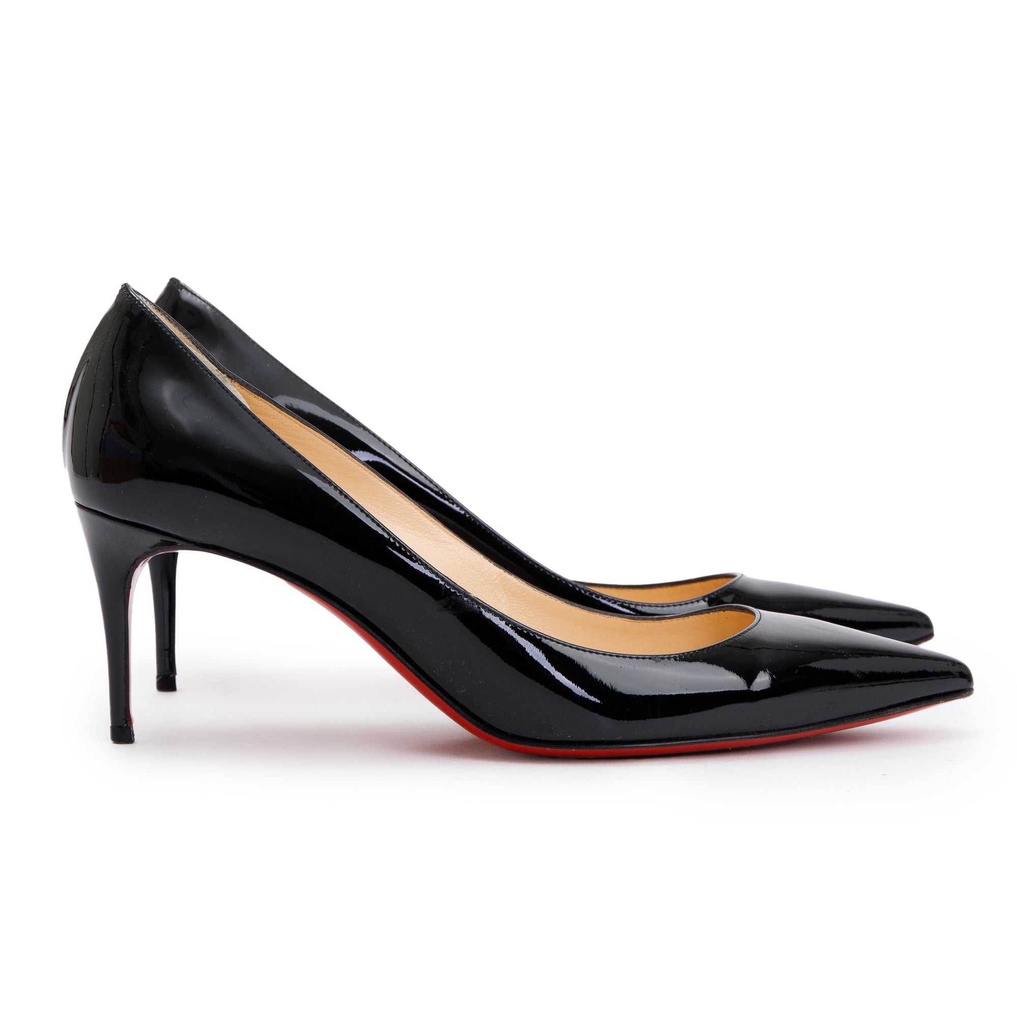 Christian Louboutin Black Patent Leather Decolette 554 70 Pumps, Size 37.5 w/ Box