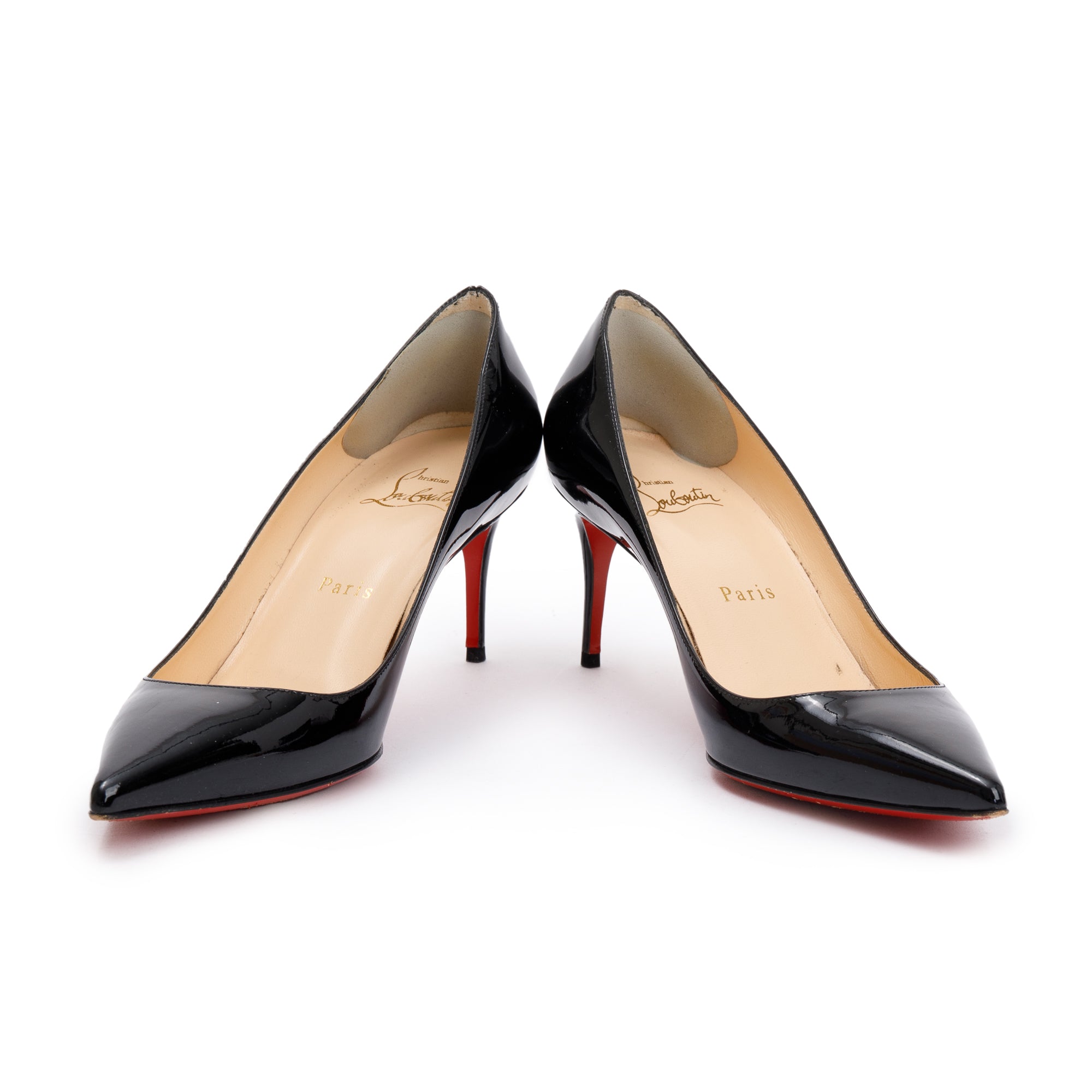 Christian Louboutin Black Patent Leather Decolette 554 70 Pumps, Size 37.5 w/ Box
