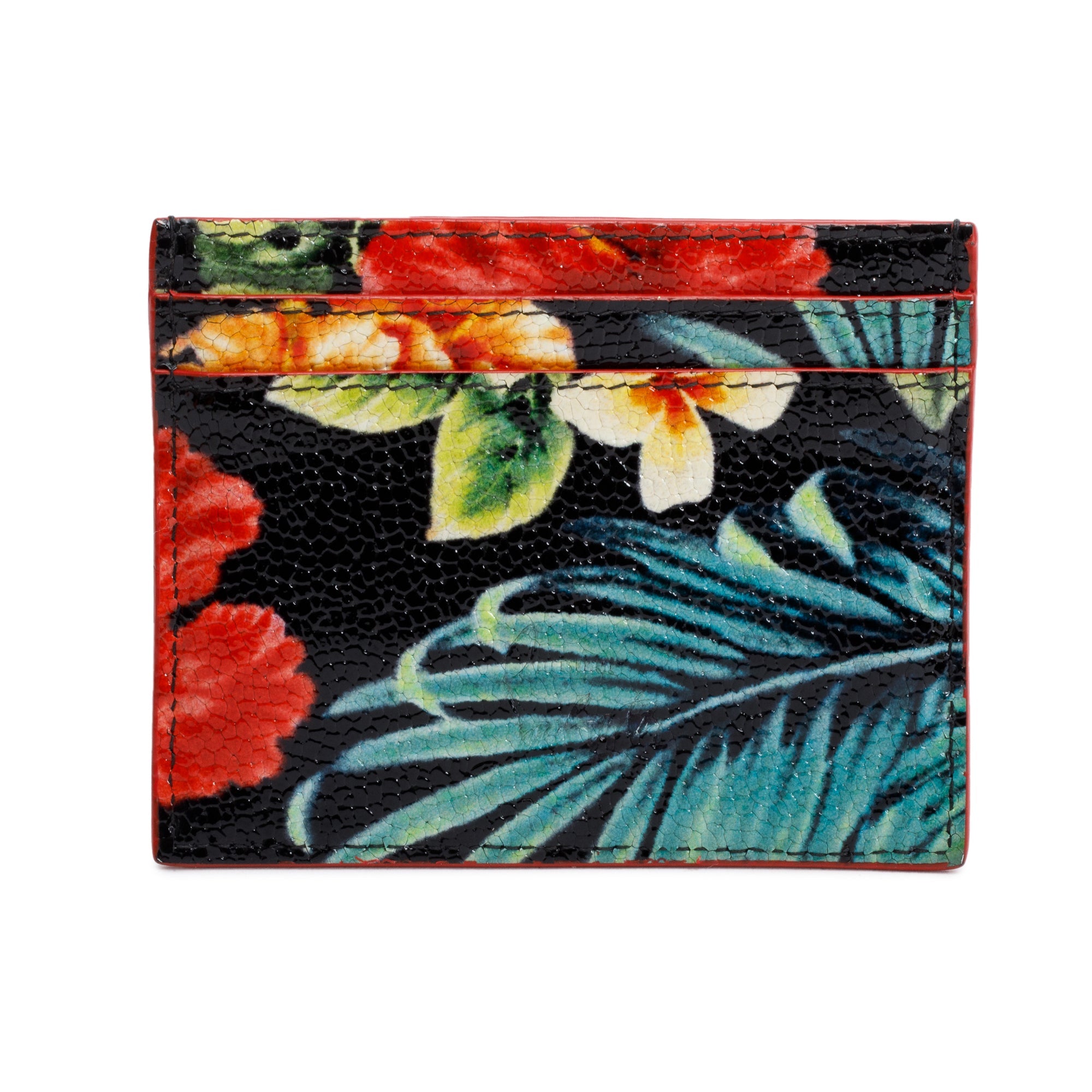 Christian Louboutin Black Patent Leather Hawaii Print Kios Spiked Card Holder w/ Box