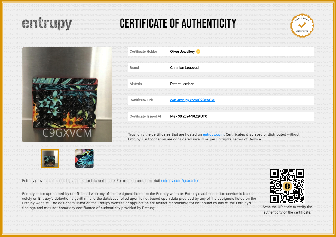 Christian Louboutin Black Patent Leather Hawaii Print Kios Spiked Card Holder w/ Box