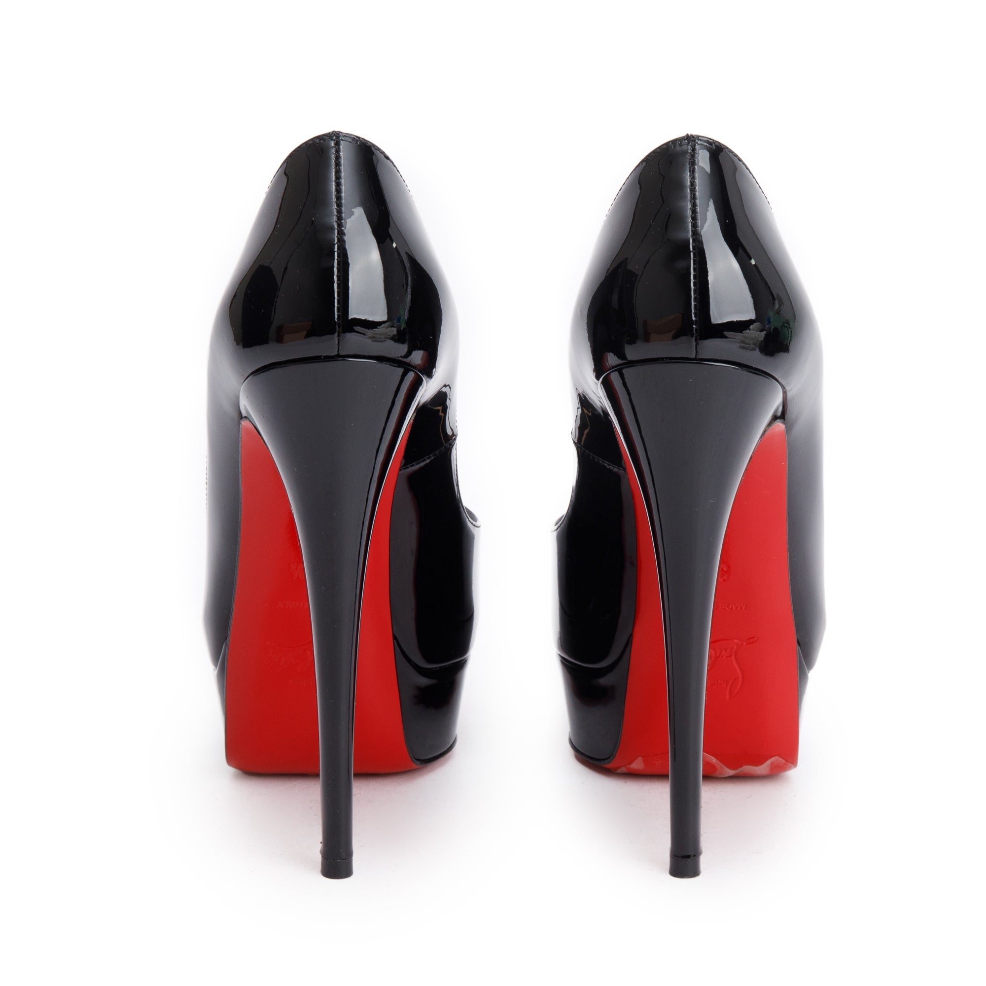 Christian Louboutin Black Patent Leather Lady Peep Pumps, Size 36.5 w/ Box & Receipt