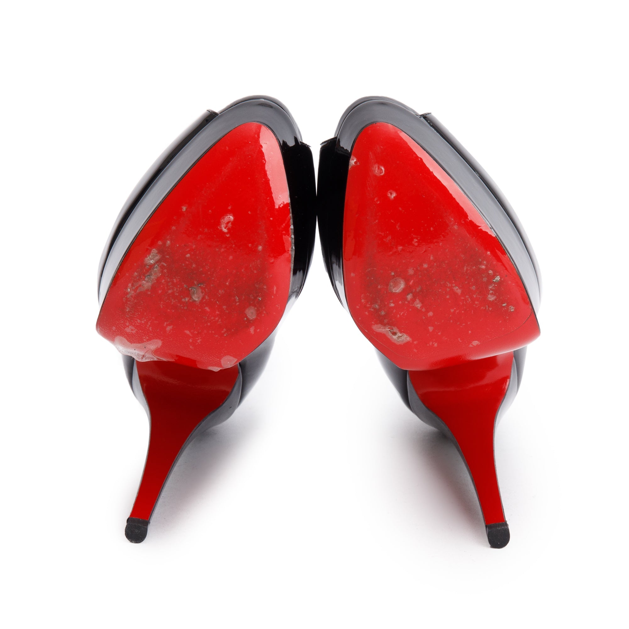 Christian Louboutin Black Patent Leather Lady Peep Pumps, Size 36.5 w/ Box & Receipt