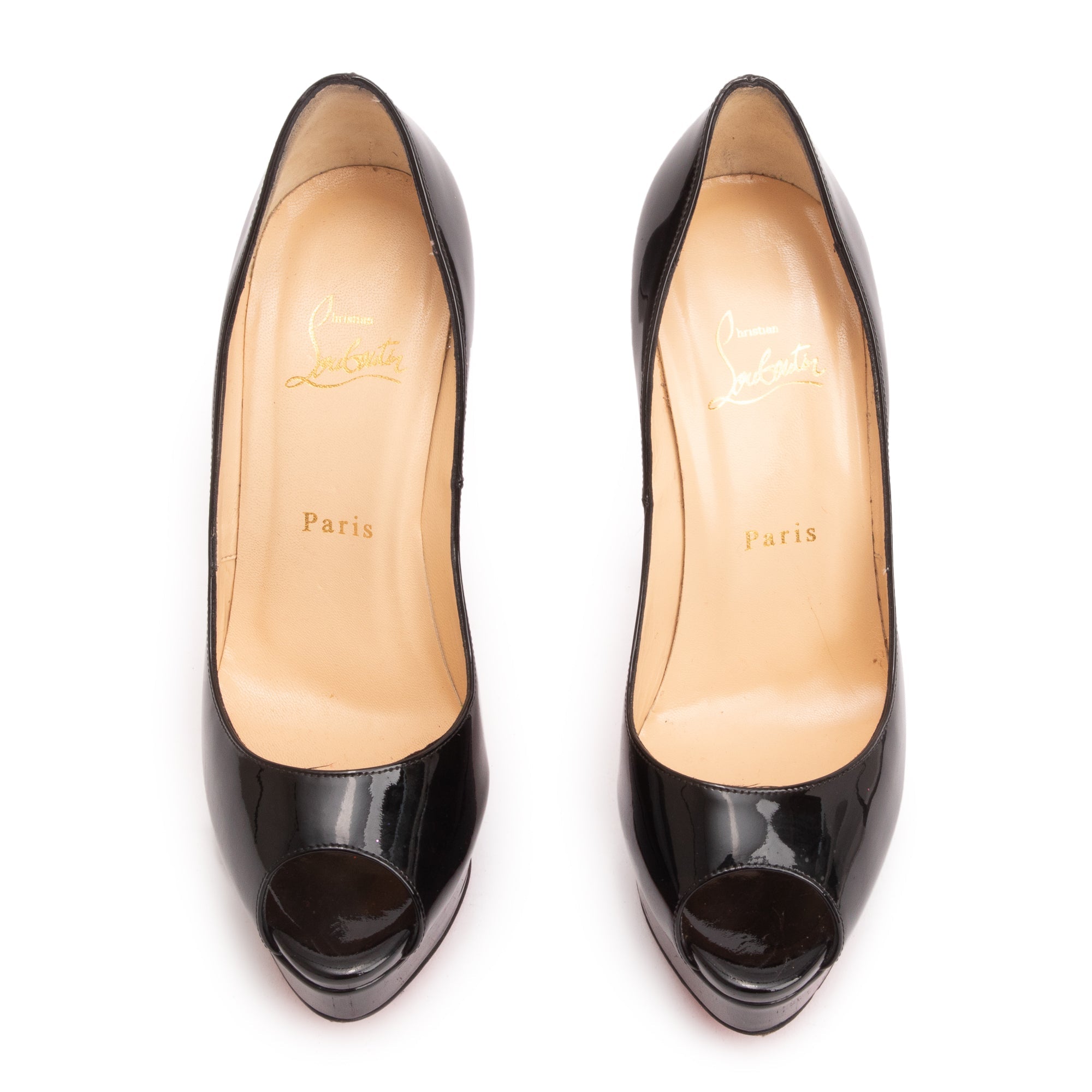 Christian Louboutin Black Patent Leather New Very Prive Pumps, Size 38