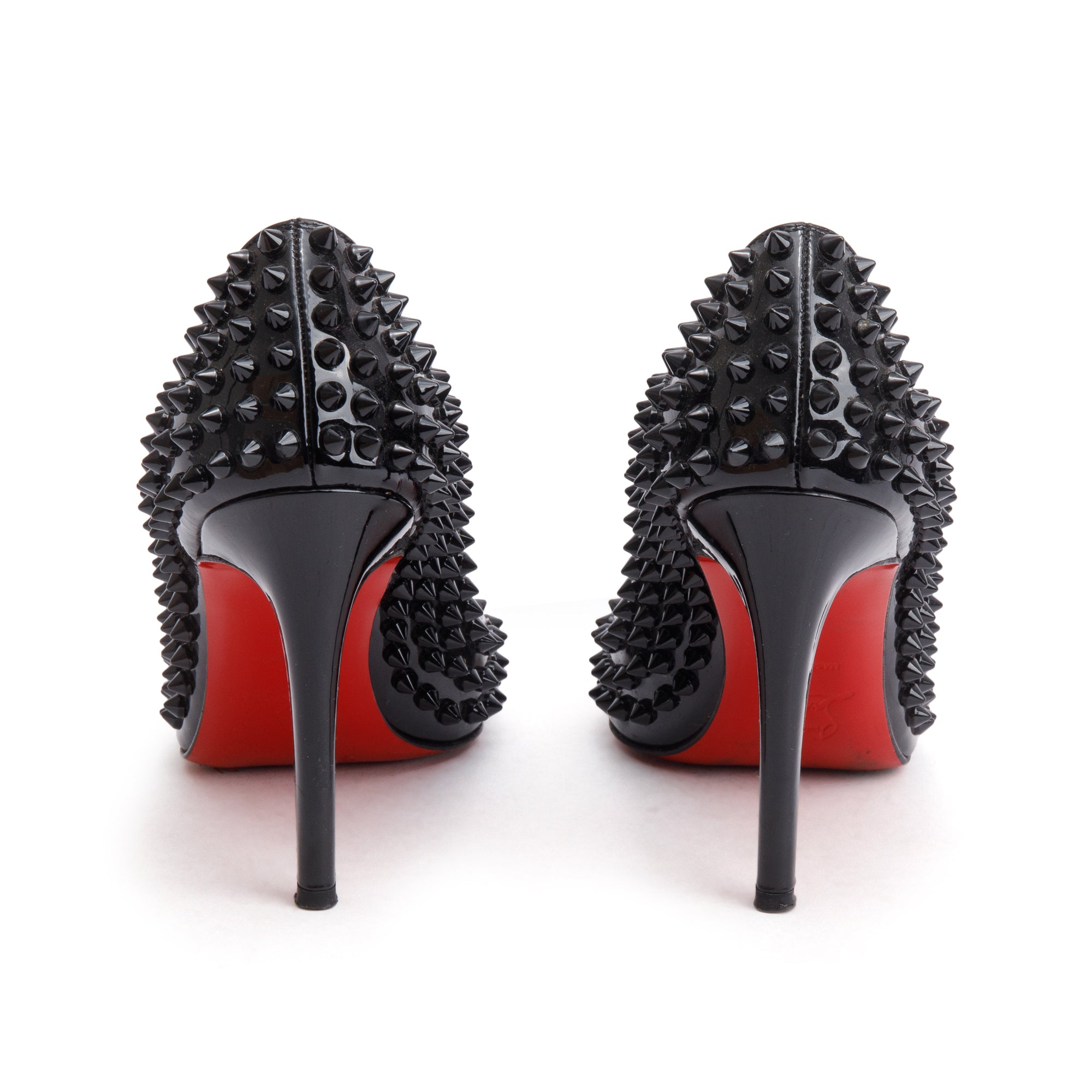 Christian Louboutin Black Patent Leather Pigalle Spike Pumps, Size 37