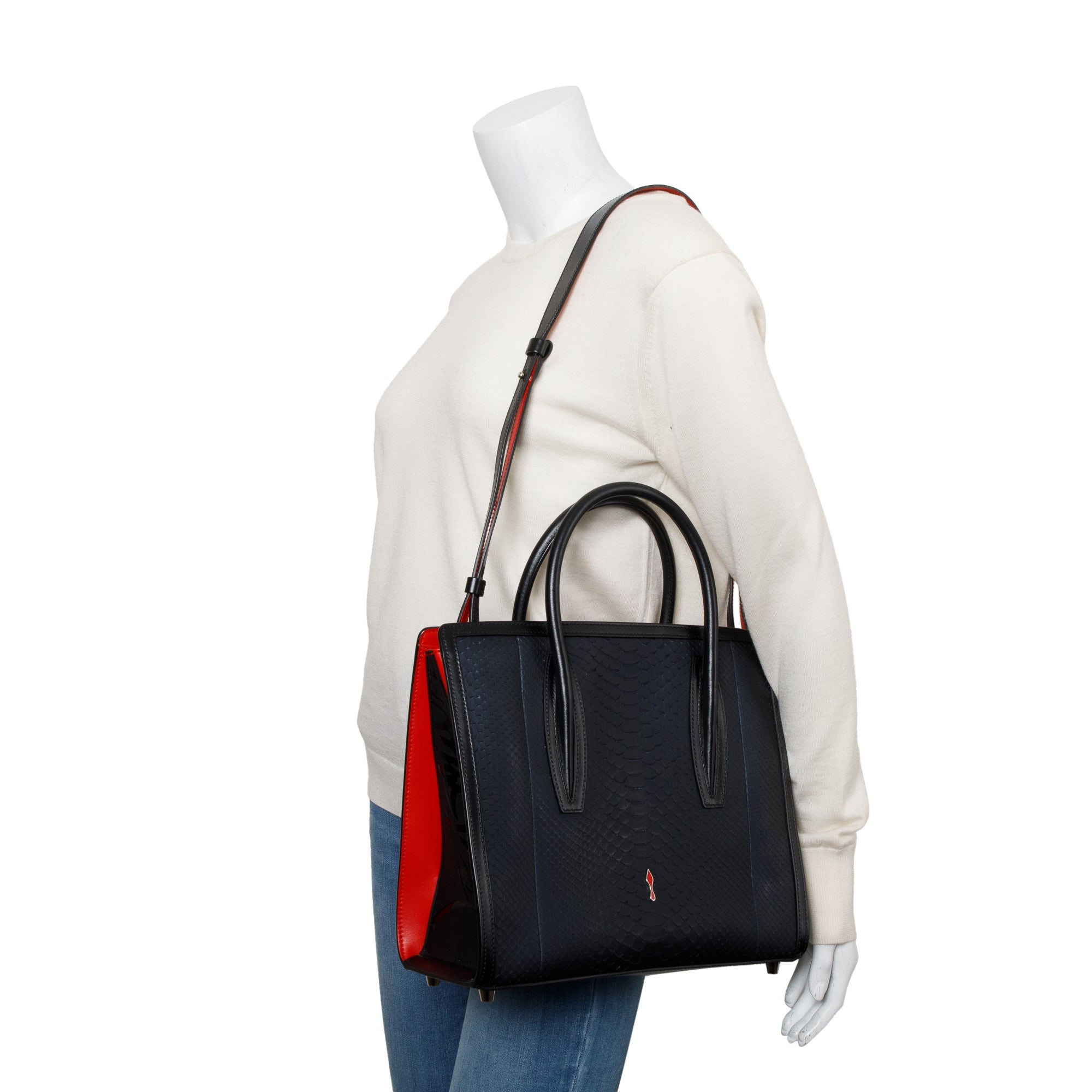 Christian Louboutin Black Python Medium Paloma Tote Bag w/ Strap