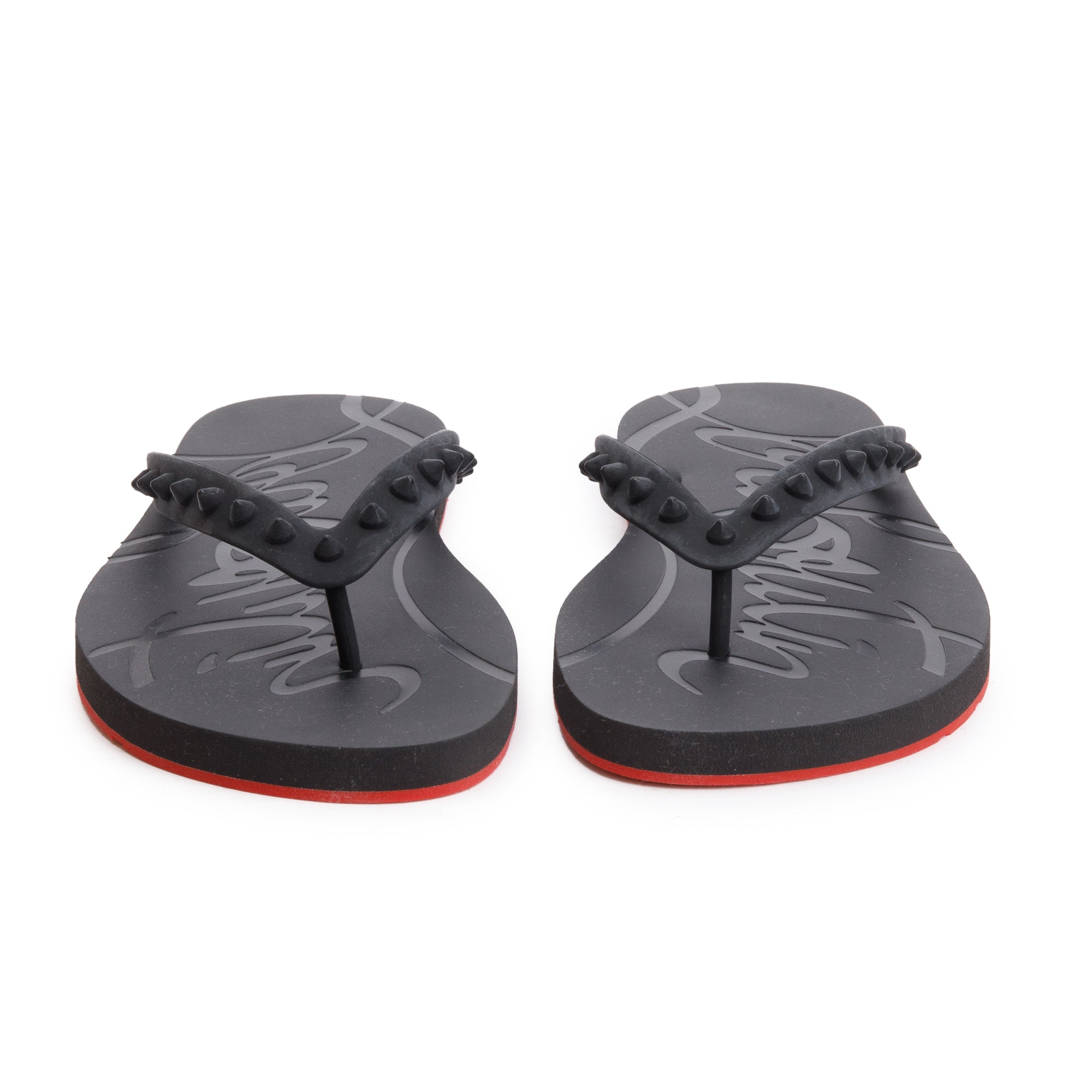 Christian Louboutin Black Rubber Loubi Flip Thong Sandals, Size 45 w/ Box