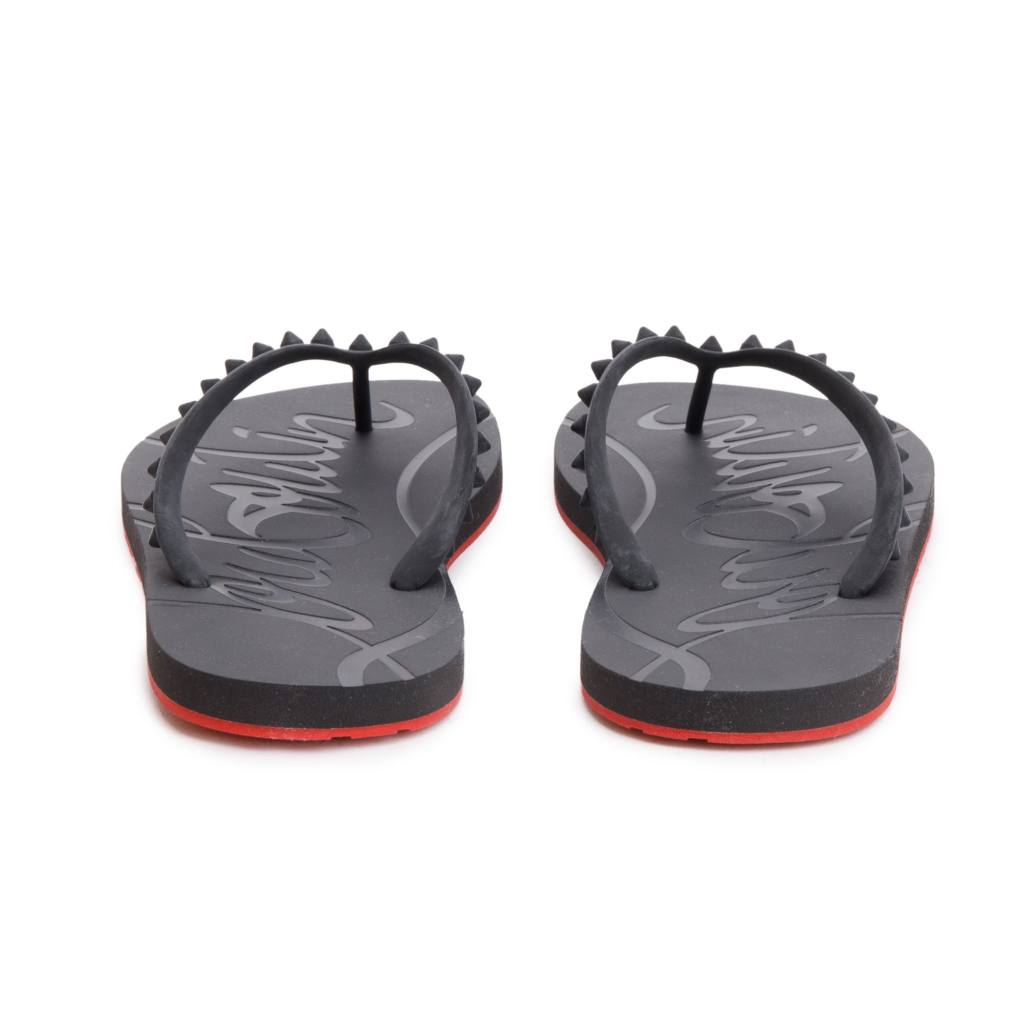 Christian Louboutin Black Rubber Loubi Flip Thong Sandals, Size 45 w/ Box