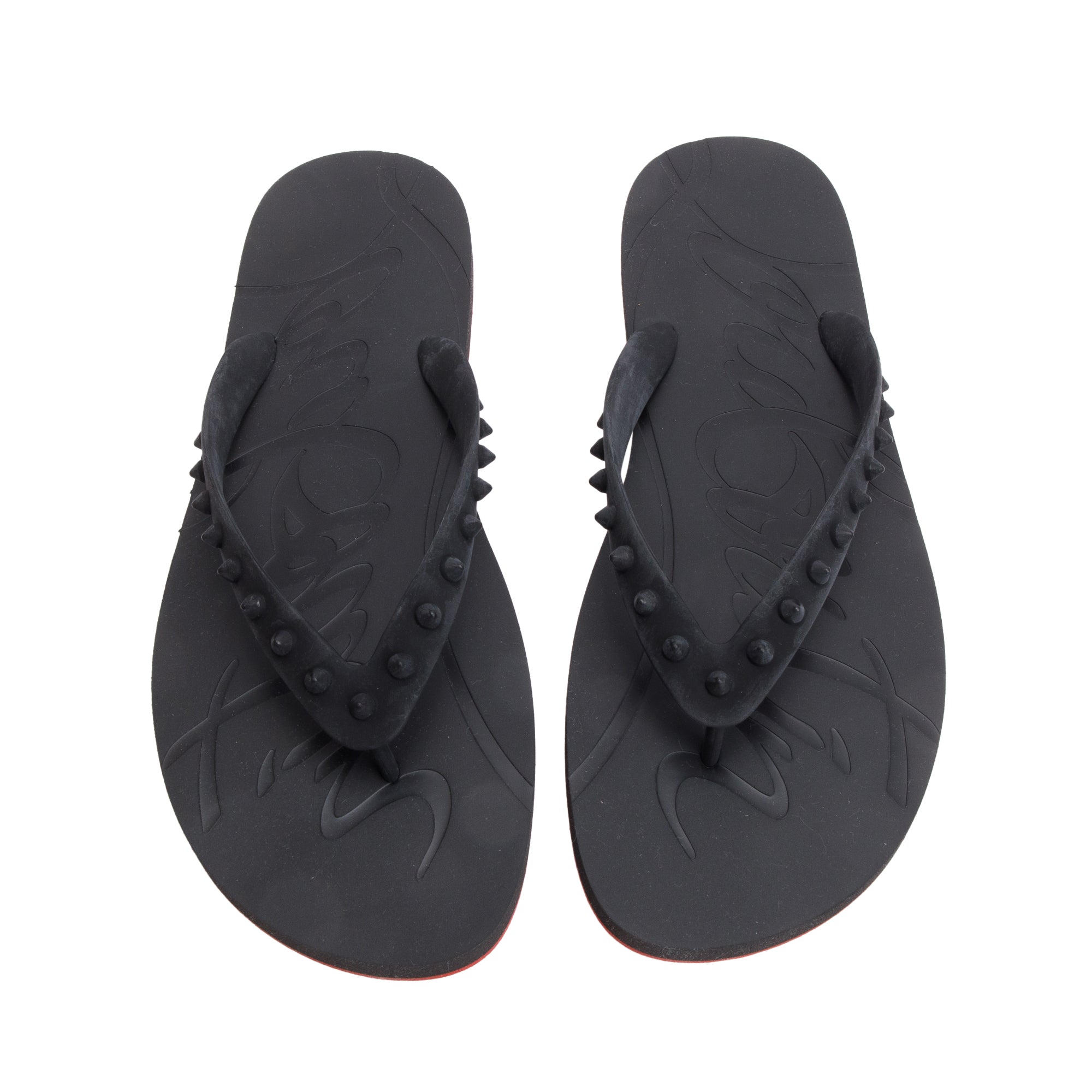 Christian Louboutin Black Rubber Loubi Flip Thong Sandals, Size 45 w/ Box