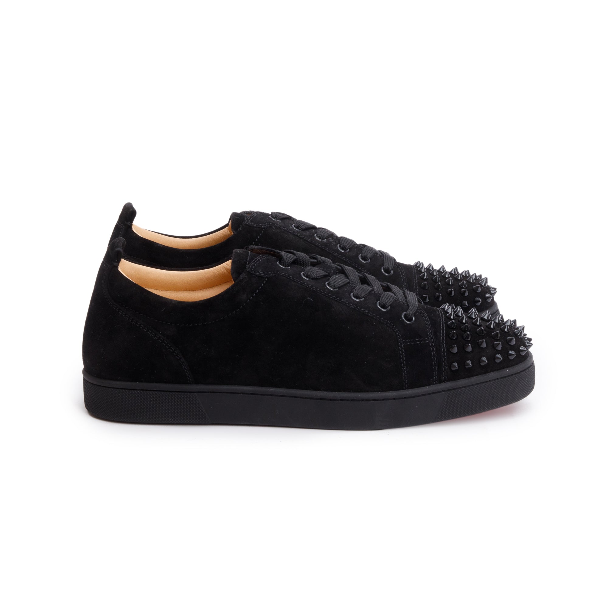 Christian Louboutin Black Suede Louis Junior Spikes Flat Sneakers, Size 44 w/ Box