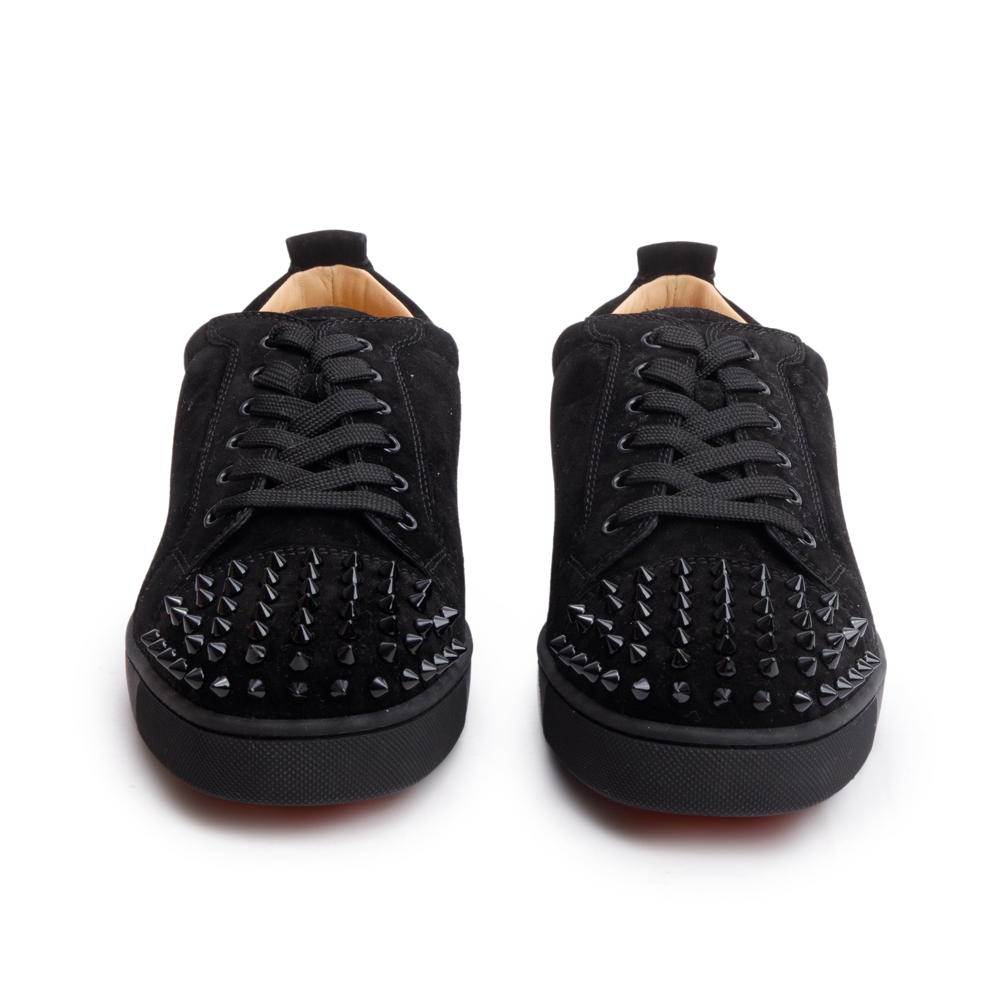 Christian Louboutin Black Suede Louis Junior Spikes Flat Sneakers, Size 44 w/ Box