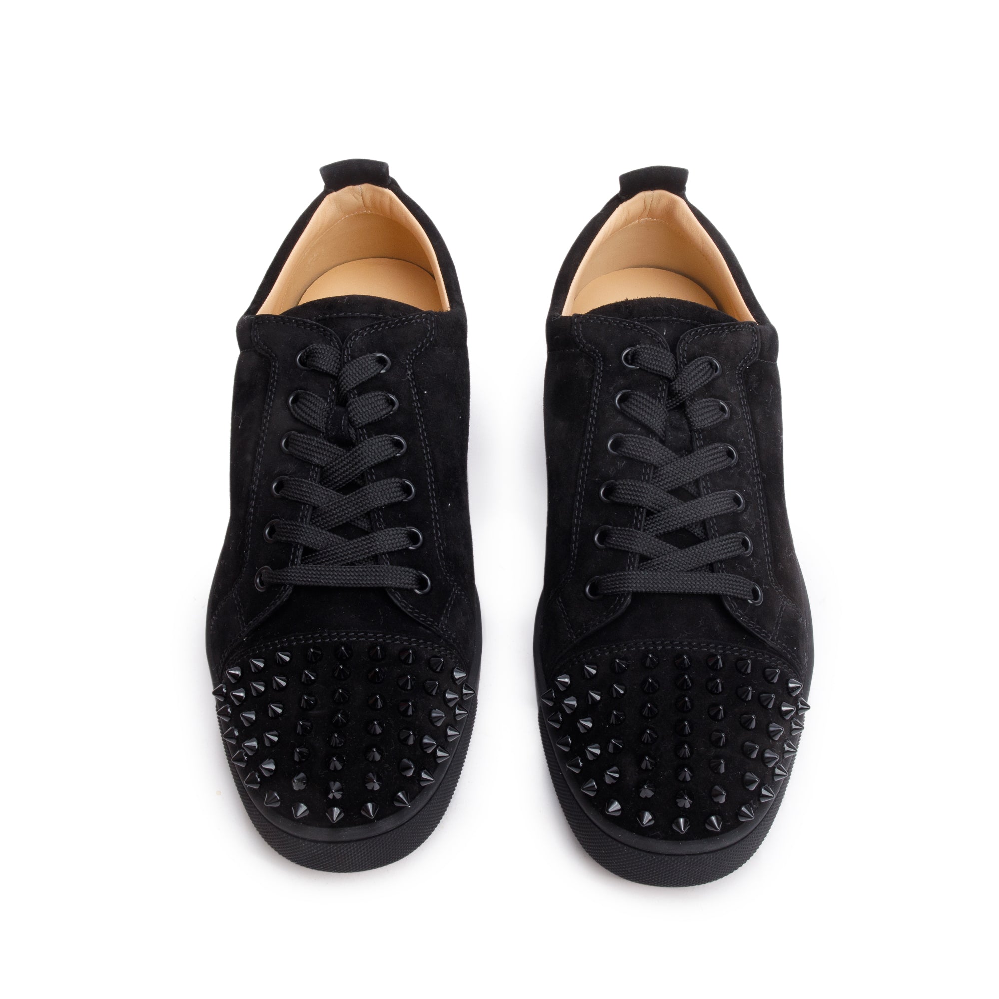 Christian Louboutin Black Suede Louis Junior Spikes Flat Sneakers, Size 44 w/ Box