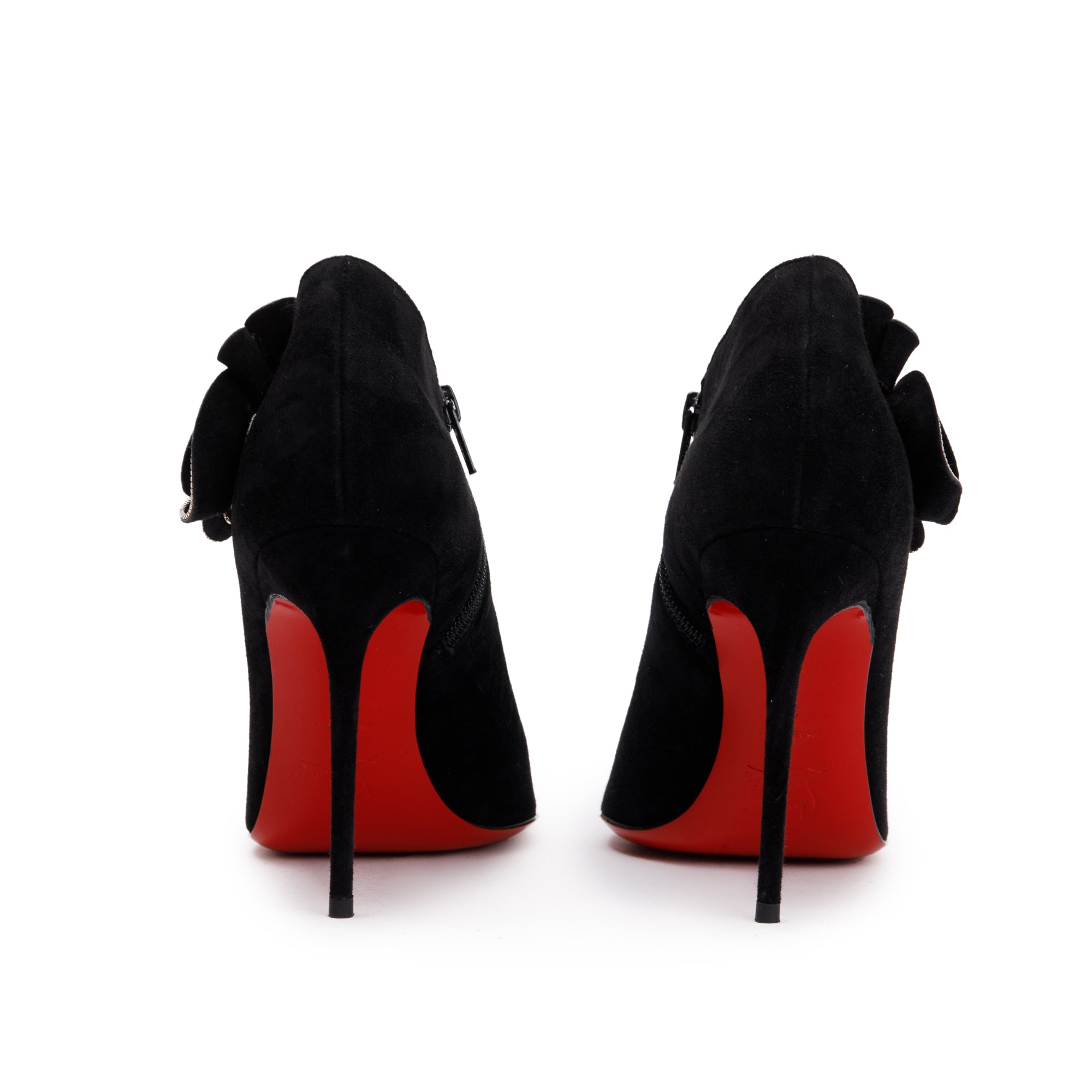 Christian Louboutin Black Suede Ruffle Embellished Ankle Boots, Size 38