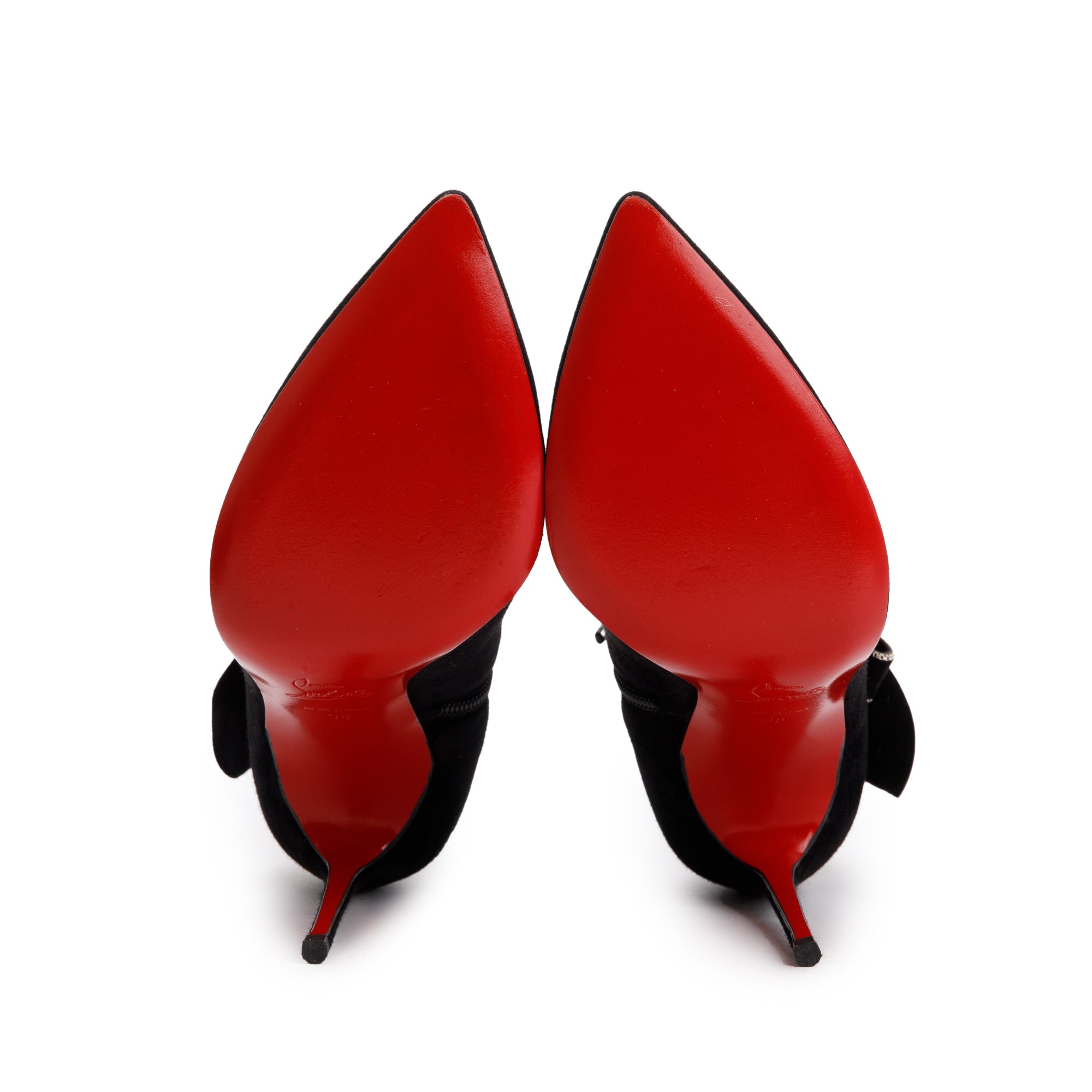 Christian Louboutin Black Suede Ruffle Embellished Ankle Boots, Size 38