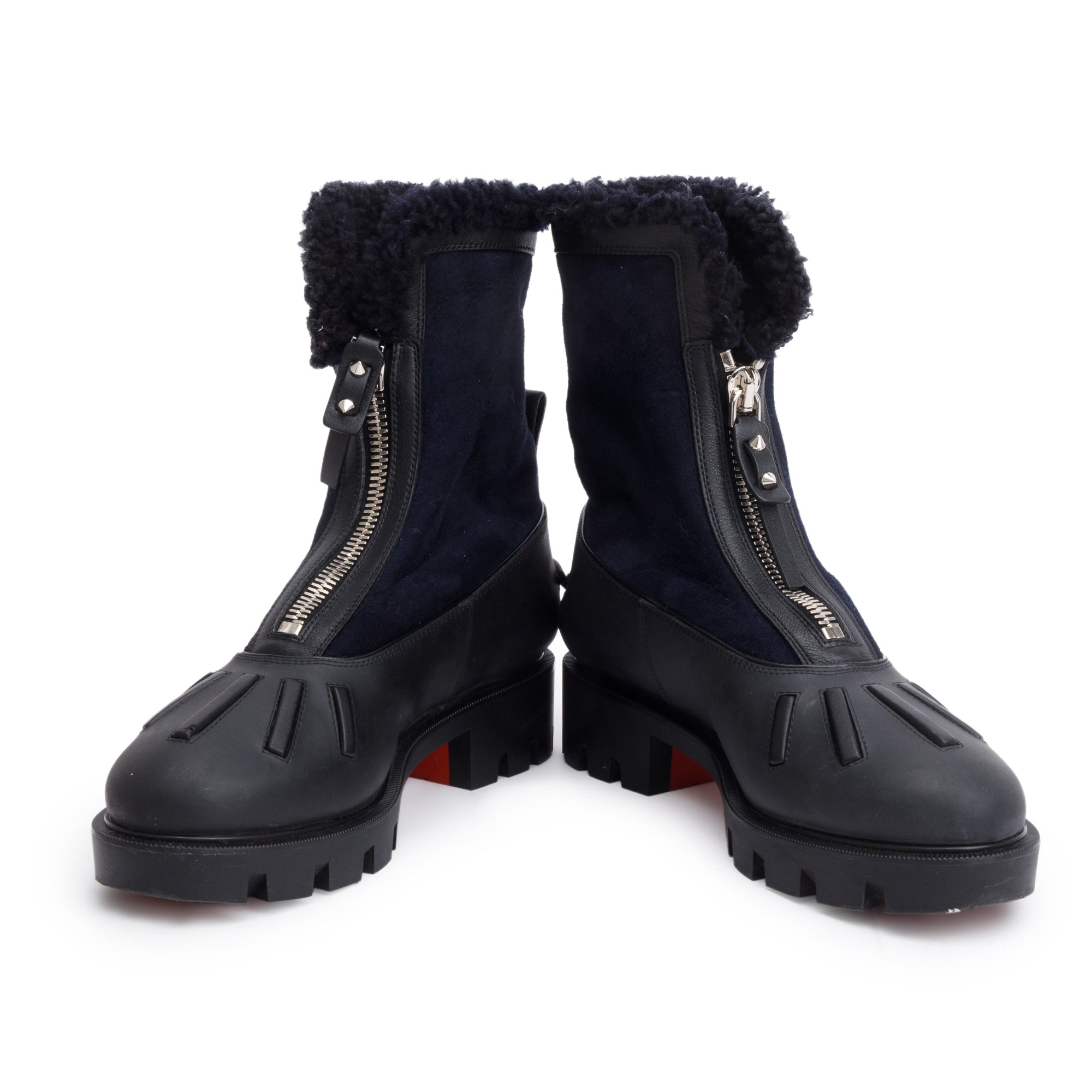 Christian Louboutin Black Suede Shearling Rubber Glory Rain Boots, Size 38