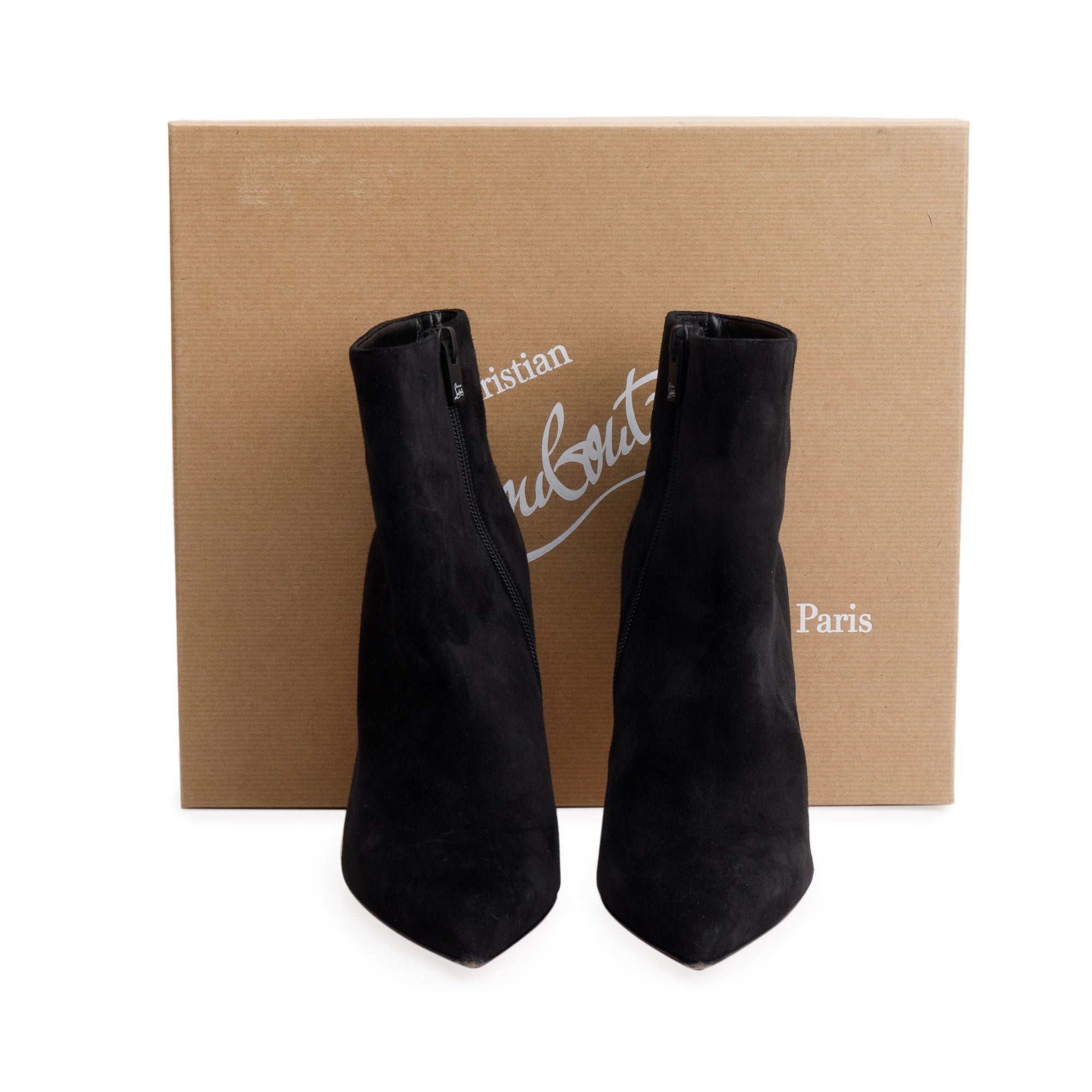 Christian Louboutin Black Suede So Kate 100 Boots, Size 38.5 w/ Box