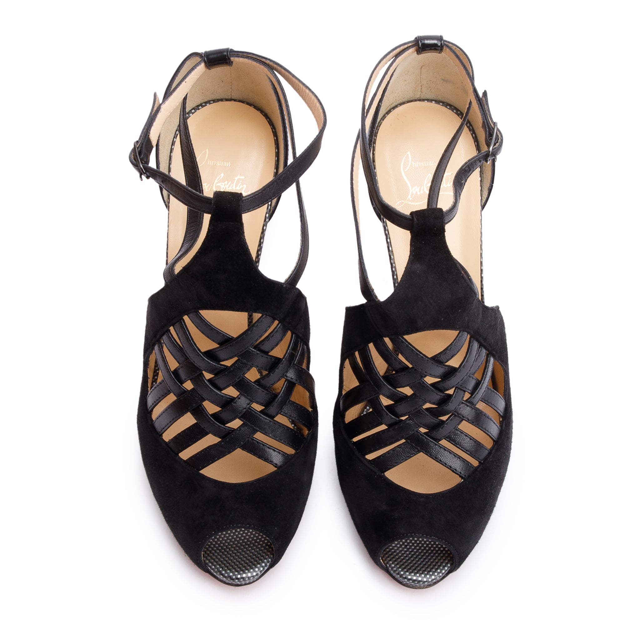 Christian Louboutin Black Suede/Patent Carlota 120 Pumps, Size 40 w/ Box