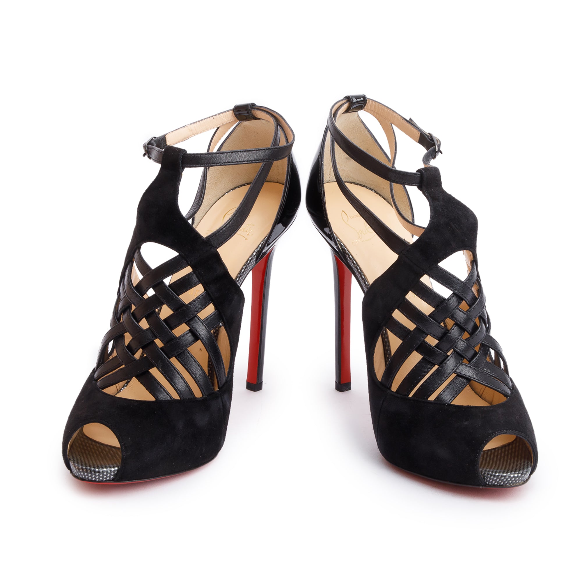 Christian Louboutin Black Suede/Patent Carlota 120 Pumps, Size 40 w/ Box