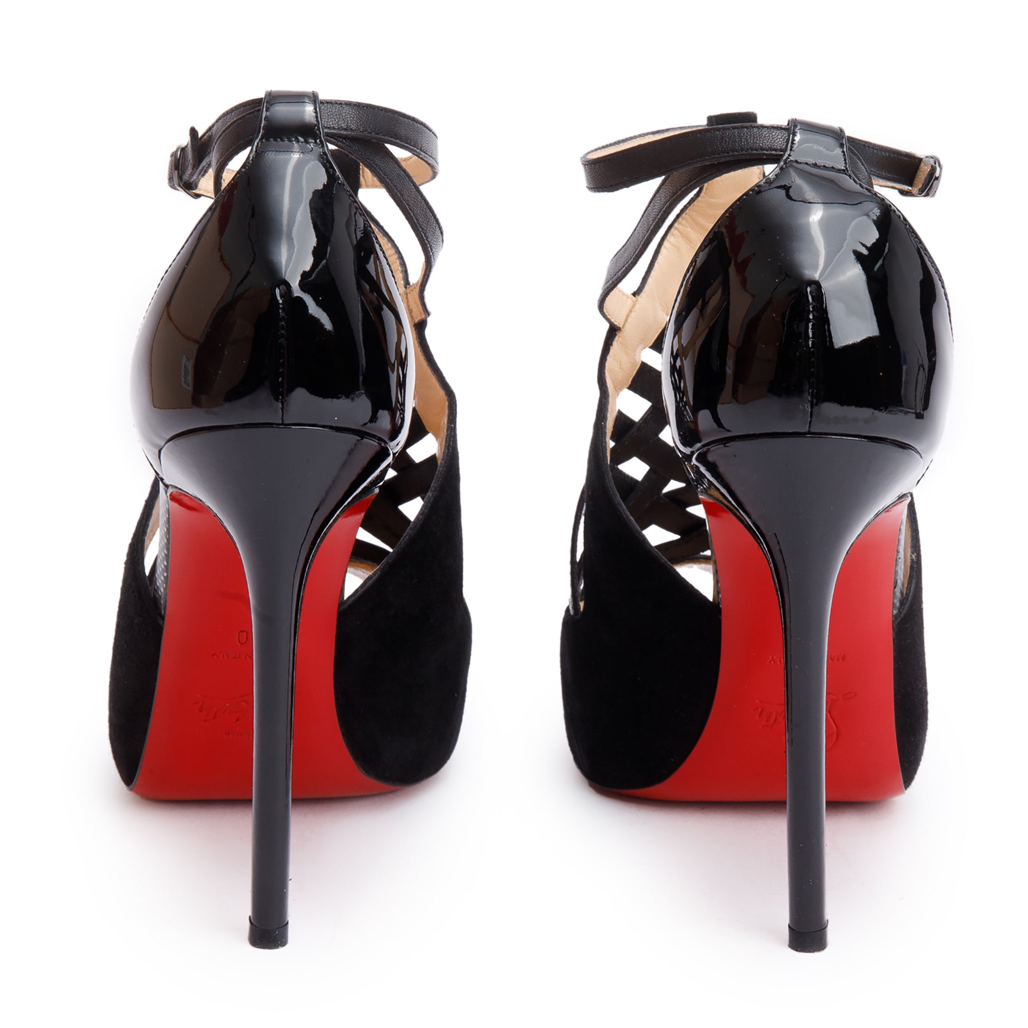 Christian Louboutin Black Suede/Patent Carlota 120 Pumps, Size 40 w/ Box