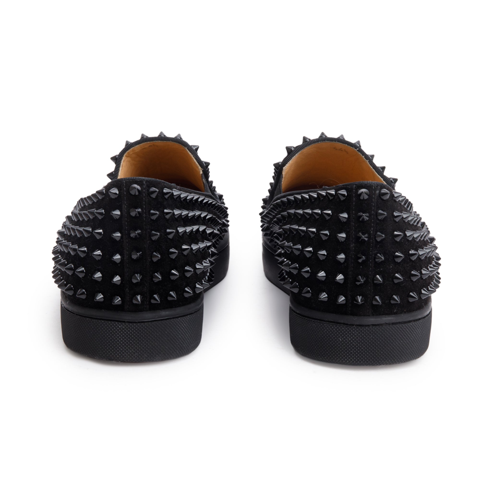 Christian Louboutin Black Velours Spike Roller Boat Slide Sneakers, Size 44.5 w/ Box