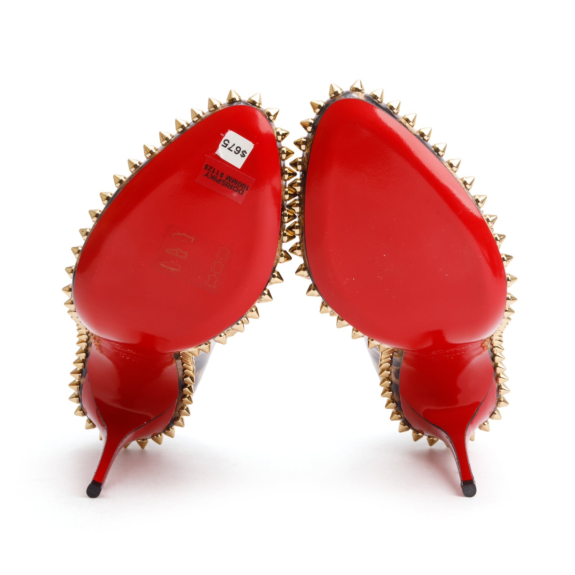 Christian Louboutin Brown Leopard Print Patent Leather Dorispiky 100 Pumps, Size 37.5 w/ Box