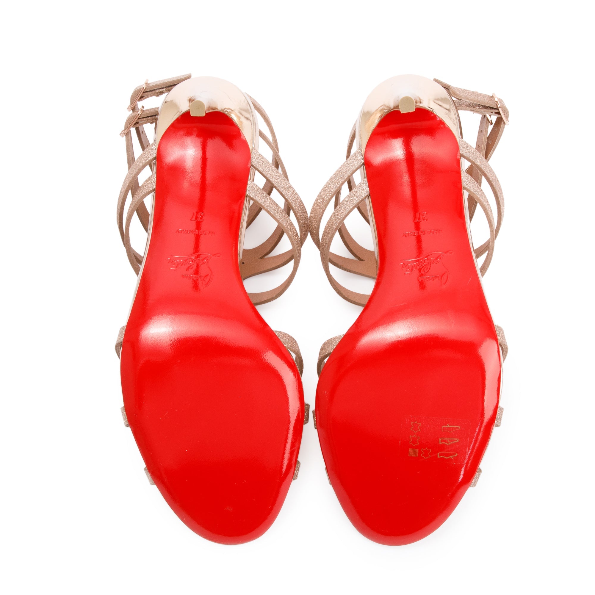 Christian Louboutin Brown Metallic Glitter Accent Renee 85 Sandals, Size 37