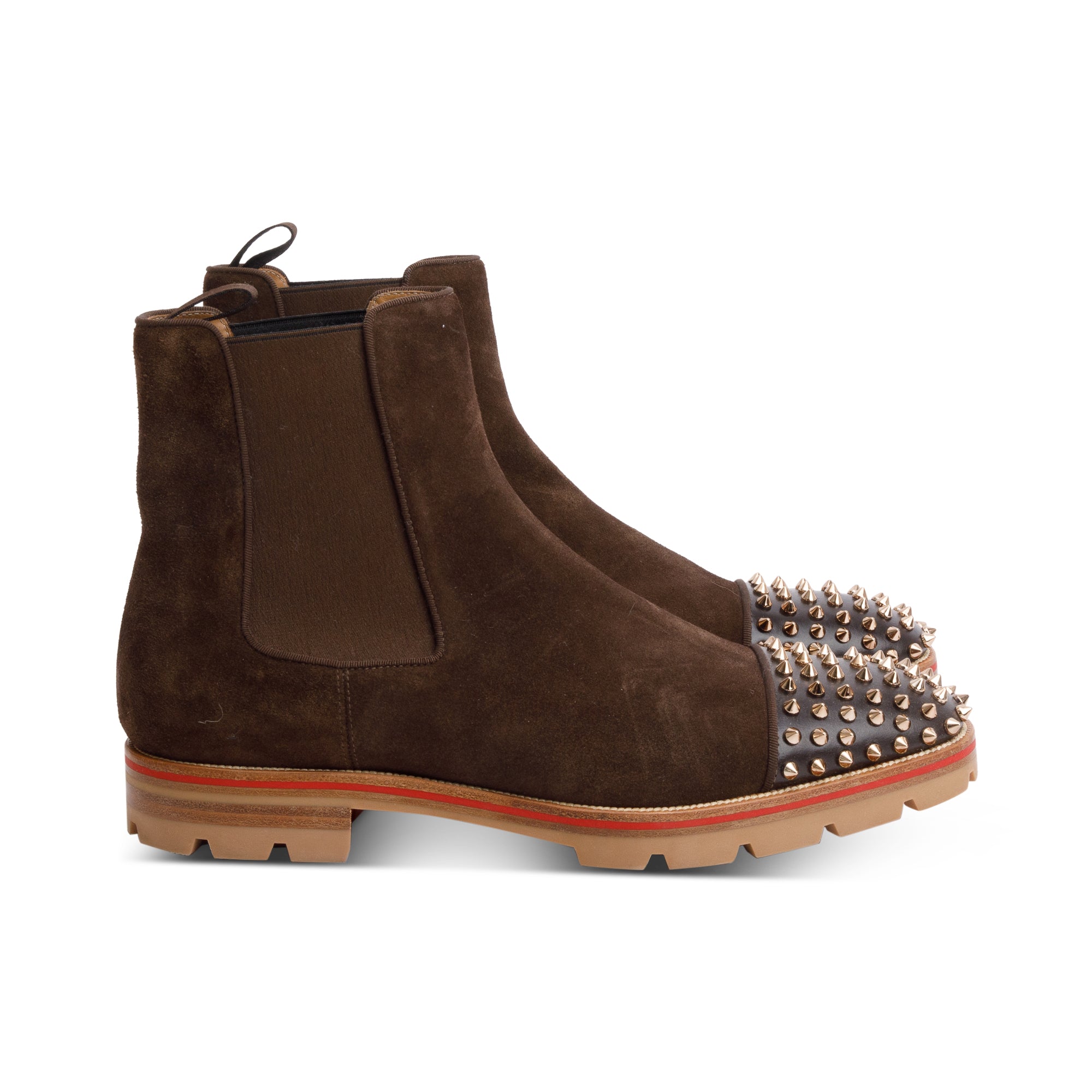 Christian Louboutin Brown Suede Melon Spikes Chelsea Boots, Size 43.5 w/ Box