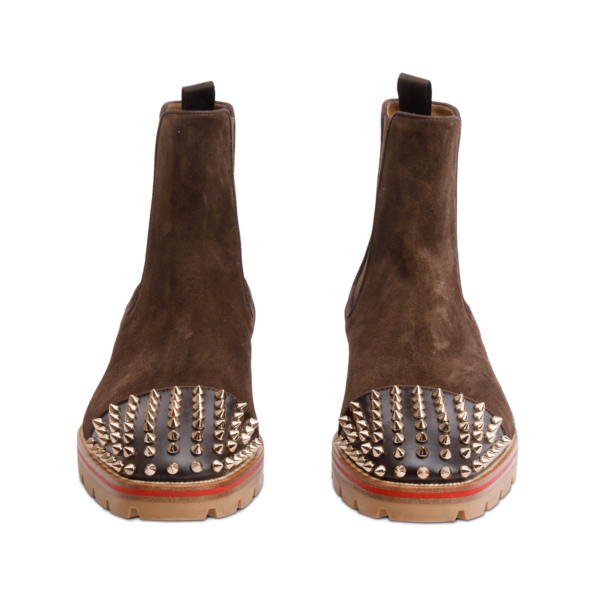 Christian Louboutin Brown Suede Melon Spikes Chelsea Boots, Size 43.5 w/ Box