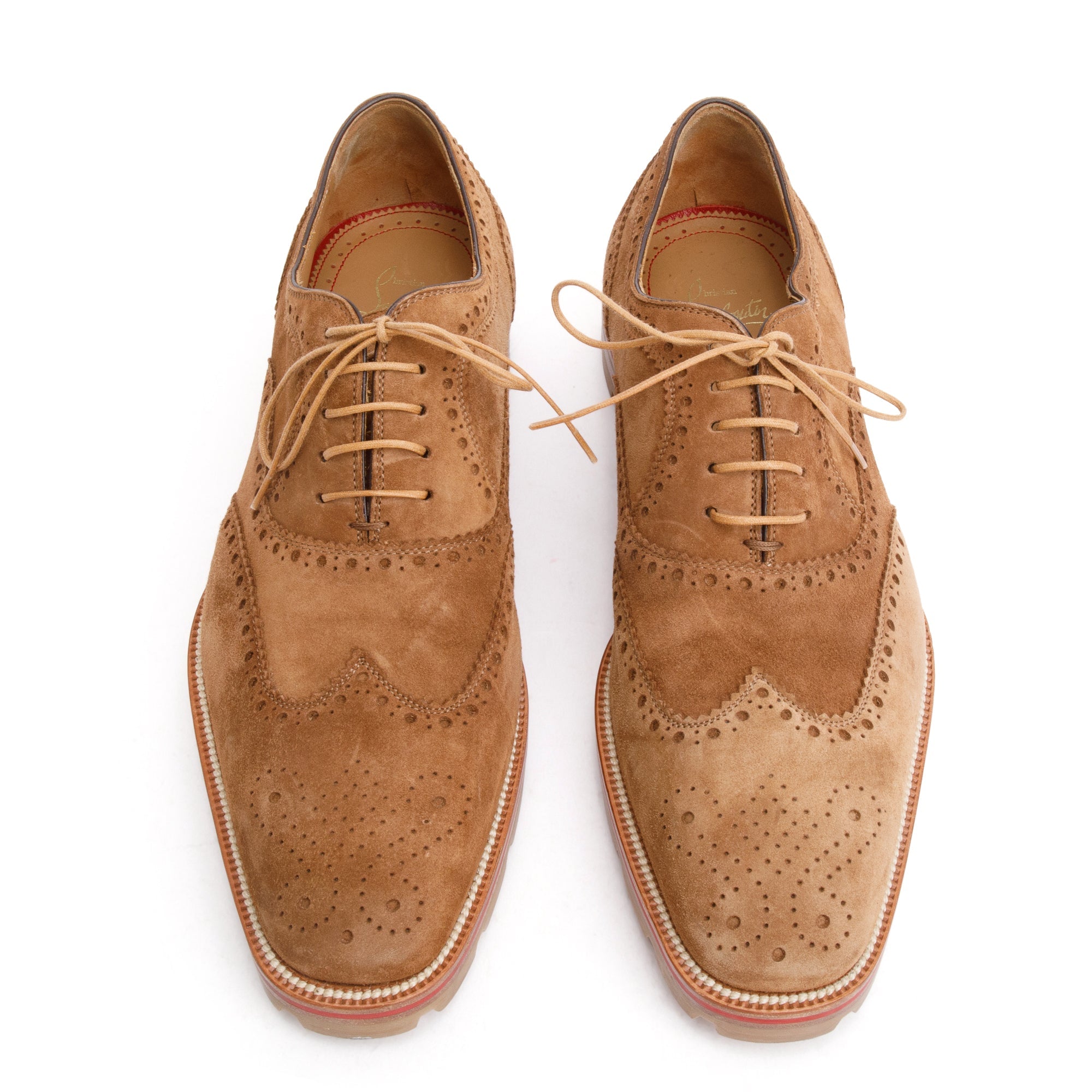 Christian Louboutin Brown Veau Velours Mens Charlie Me Oxfords, Size 41