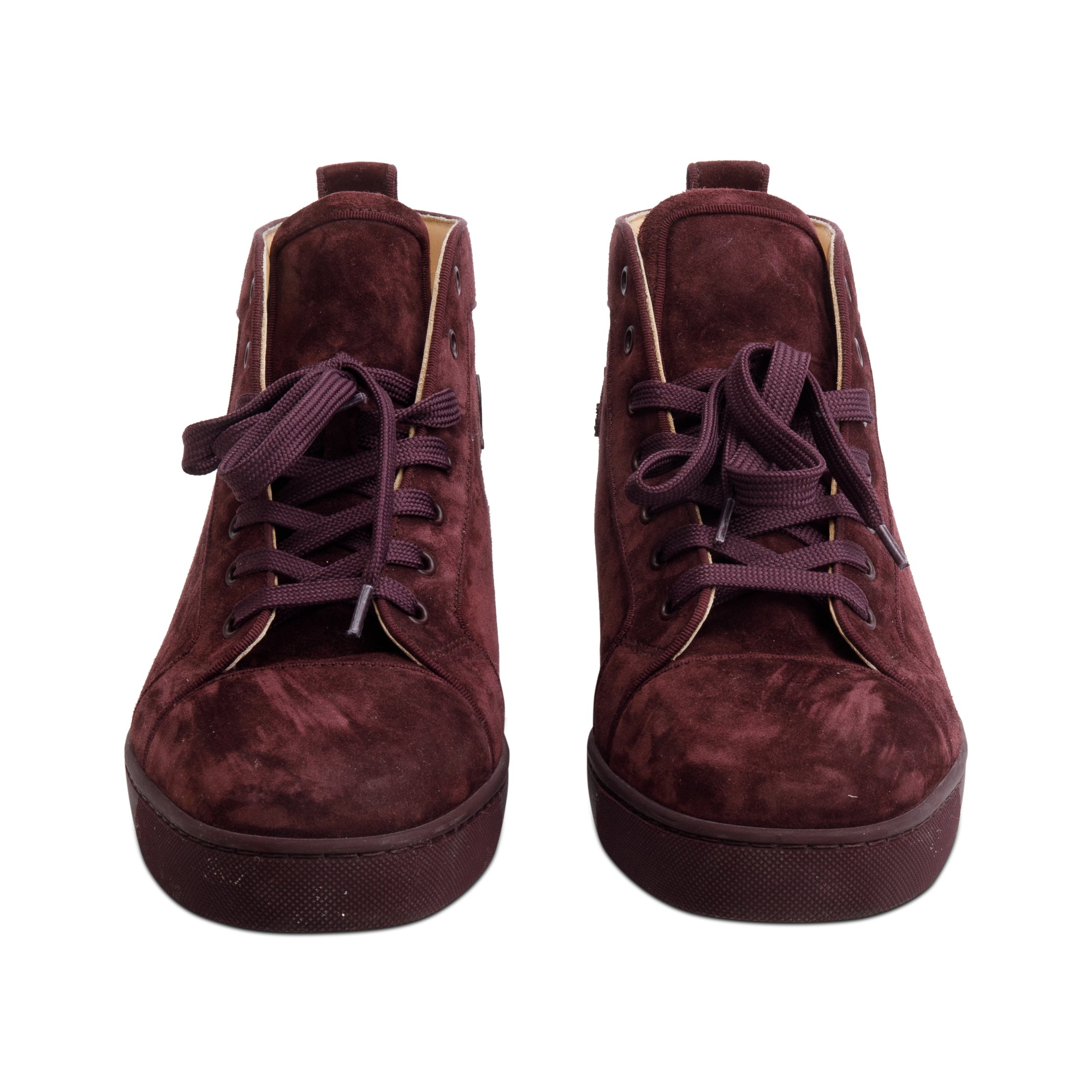 Christian Louboutin Burgundy Suede High Top Sneakers, Size 43.5 w/ Box