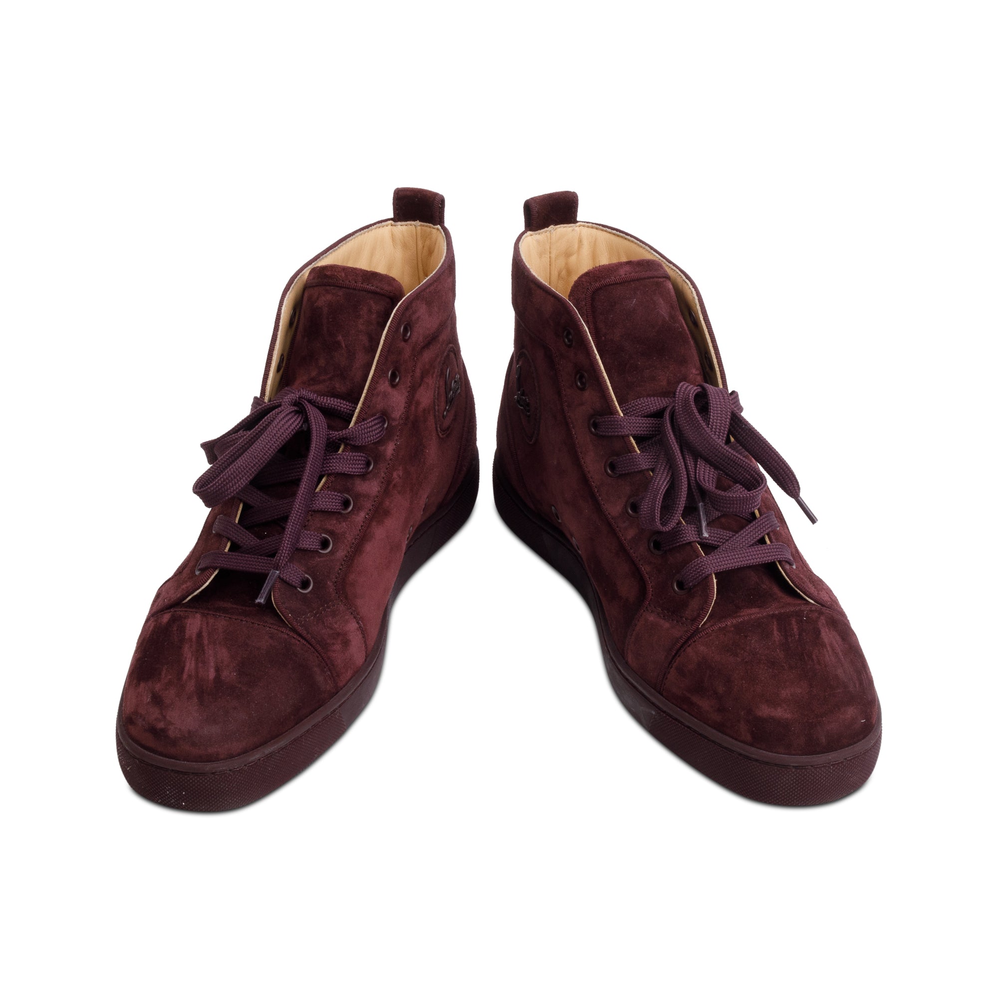 Christian Louboutin Burgundy Suede High Top Sneakers, Size 43.5 w/ Box