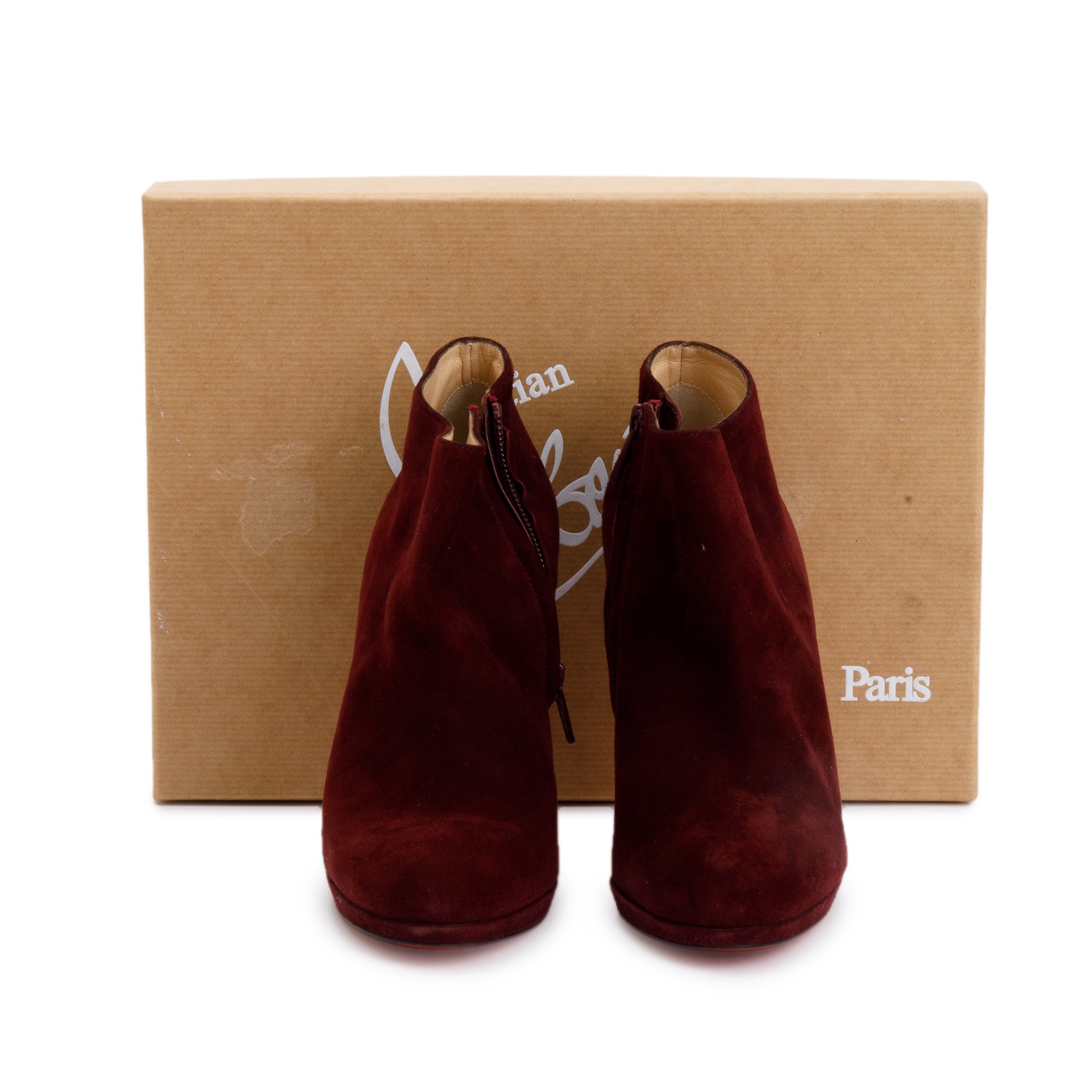 Christian Louboutin Burgundy Suede So Kate 100 Boots, Size 35 w/ Box