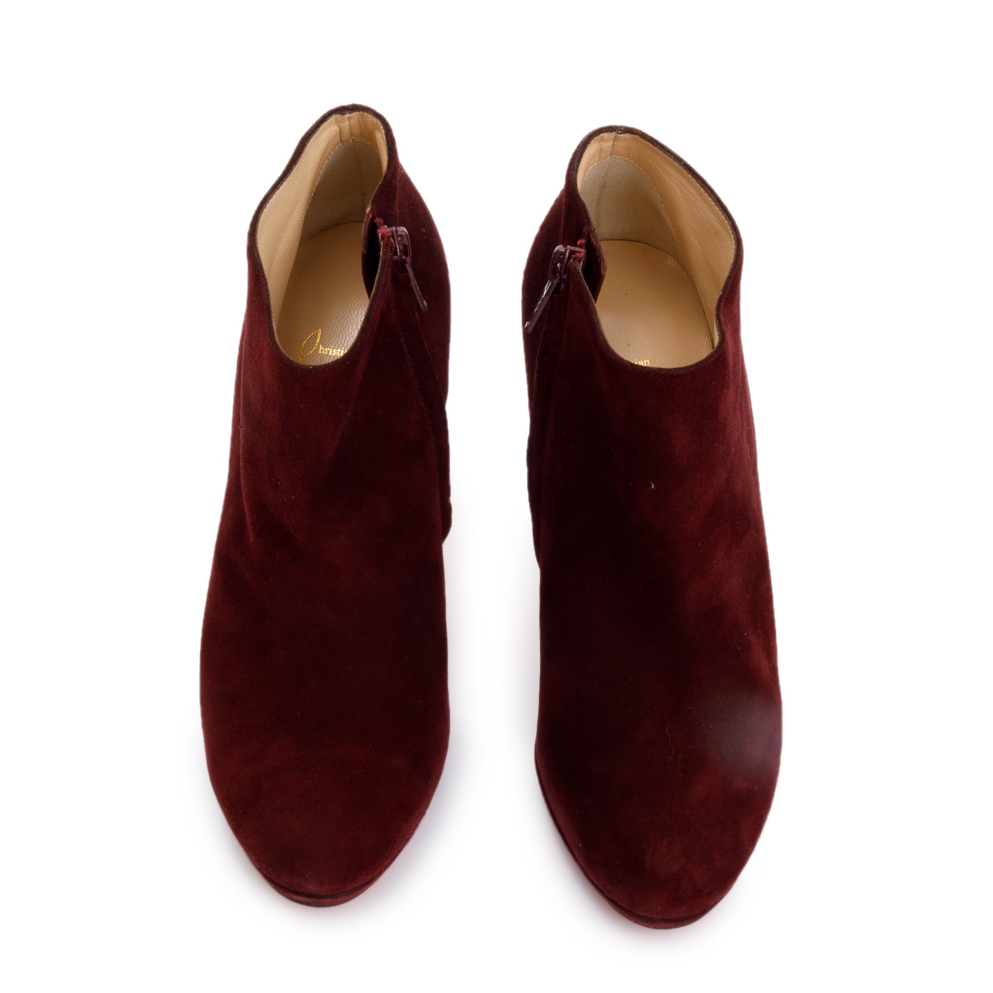 Christian Louboutin Burgundy Suede So Kate 100 Boots, Size 35 w/ Box