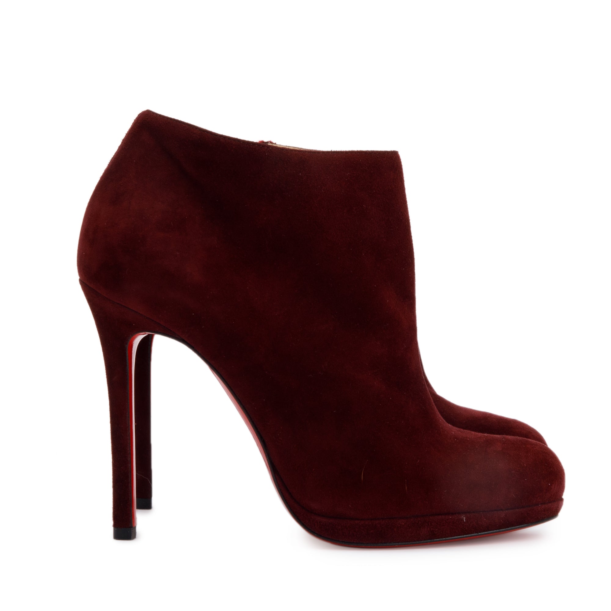 Christian Louboutin Burgundy Suede So Kate 100 Boots, Size 35 w/ Box