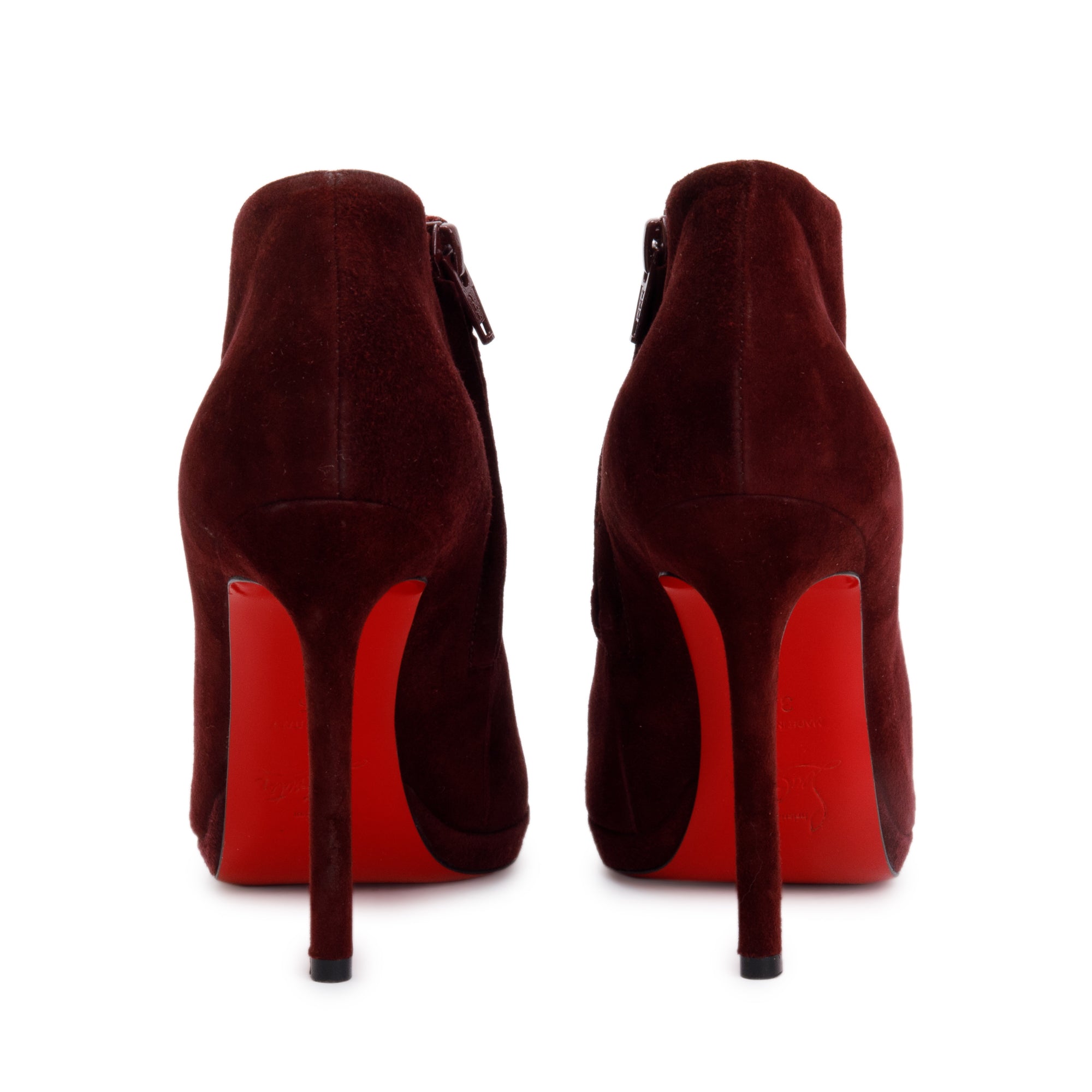 Christian Louboutin Burgundy Suede So Kate 100 Boots, Size 35 w/ Box