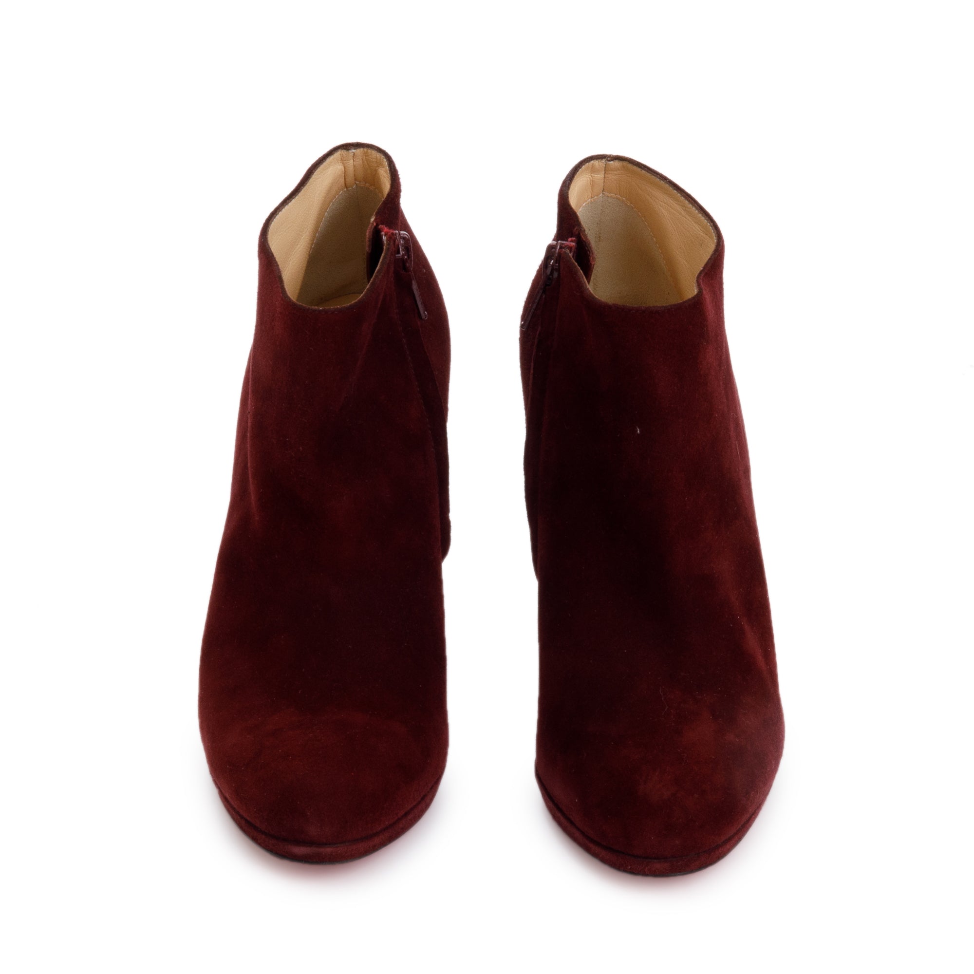 Christian Louboutin Burgundy Suede So Kate 100 Boots, Size 35 w/ Box