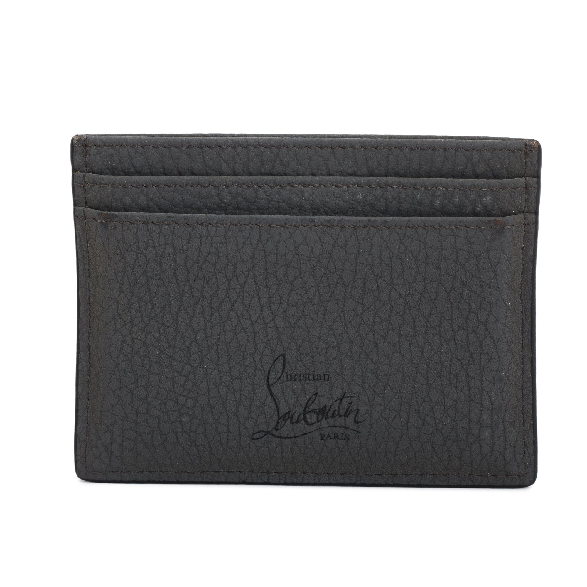 Christian Louboutin Grey Calfskin Leather Kios Spiked Card Holder