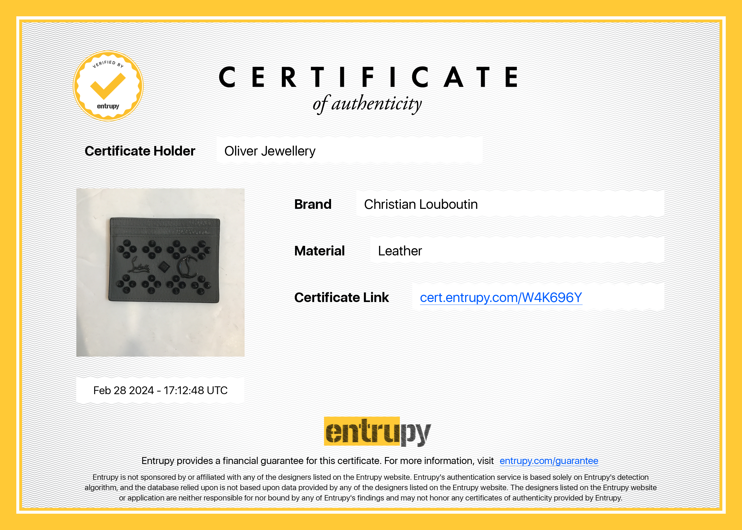 Christian Louboutin Grey Calfskin Leather Kios Spiked Card Holder