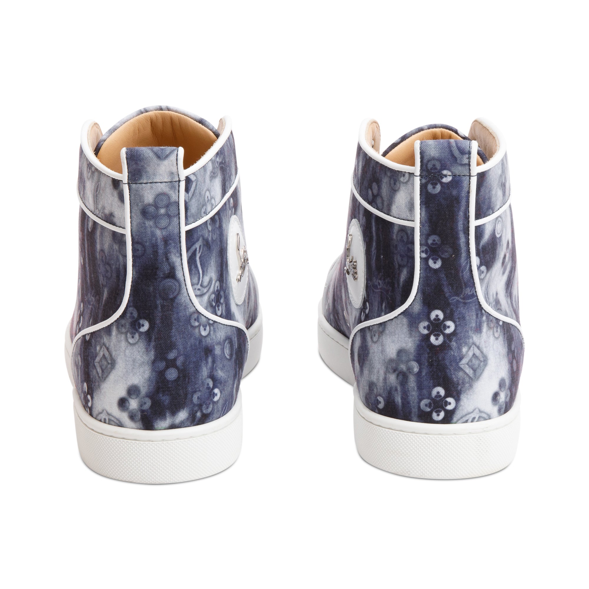 Christian Louboutin Grey Printed Canvas Louis Melon Spikes Orlato High-Top Sneakers, Size 43.5 w/ Box