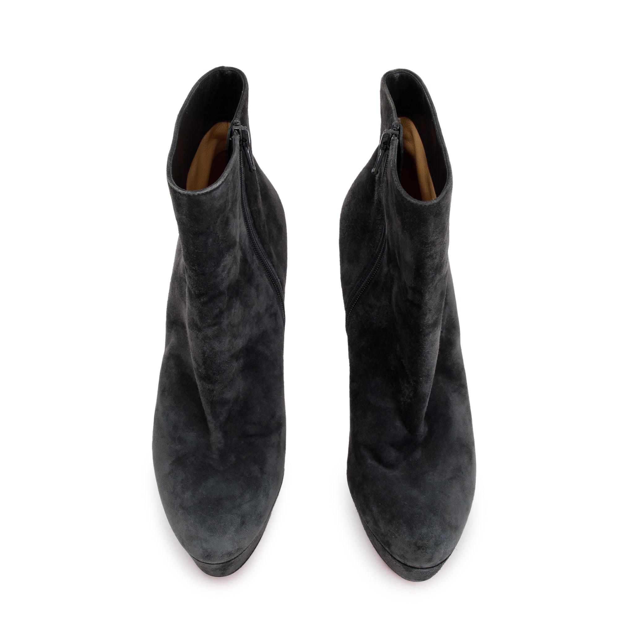 Christian Louboutin Grey Suede Platform Bianca Ankle Boots, Size 38