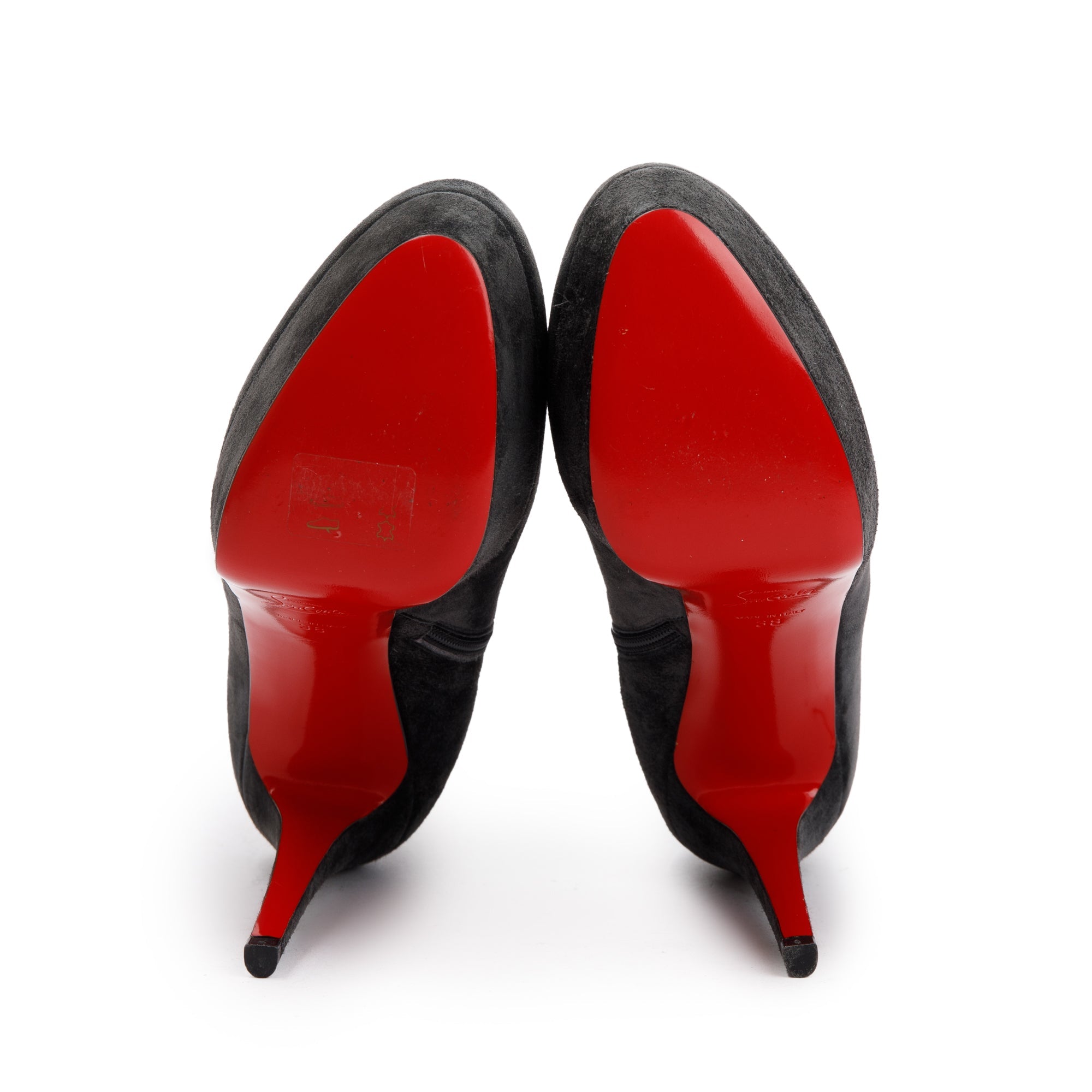 Christian Louboutin Grey Suede Platform Bianca Ankle Boots, Size 38